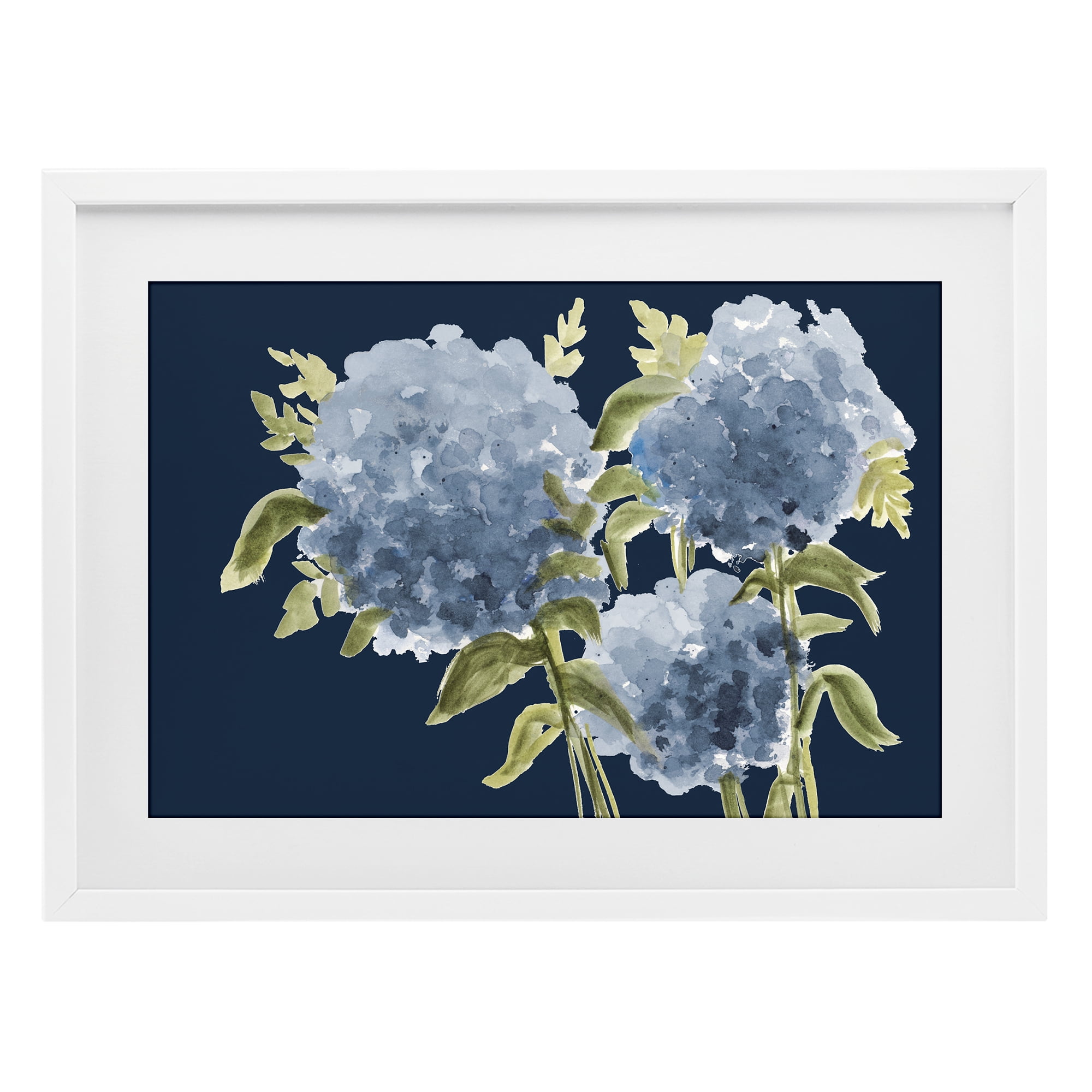 Stupell Industries Blue Hydrangeas on Indigo White Framed Print Under Glass, design by Janice Gaynor
