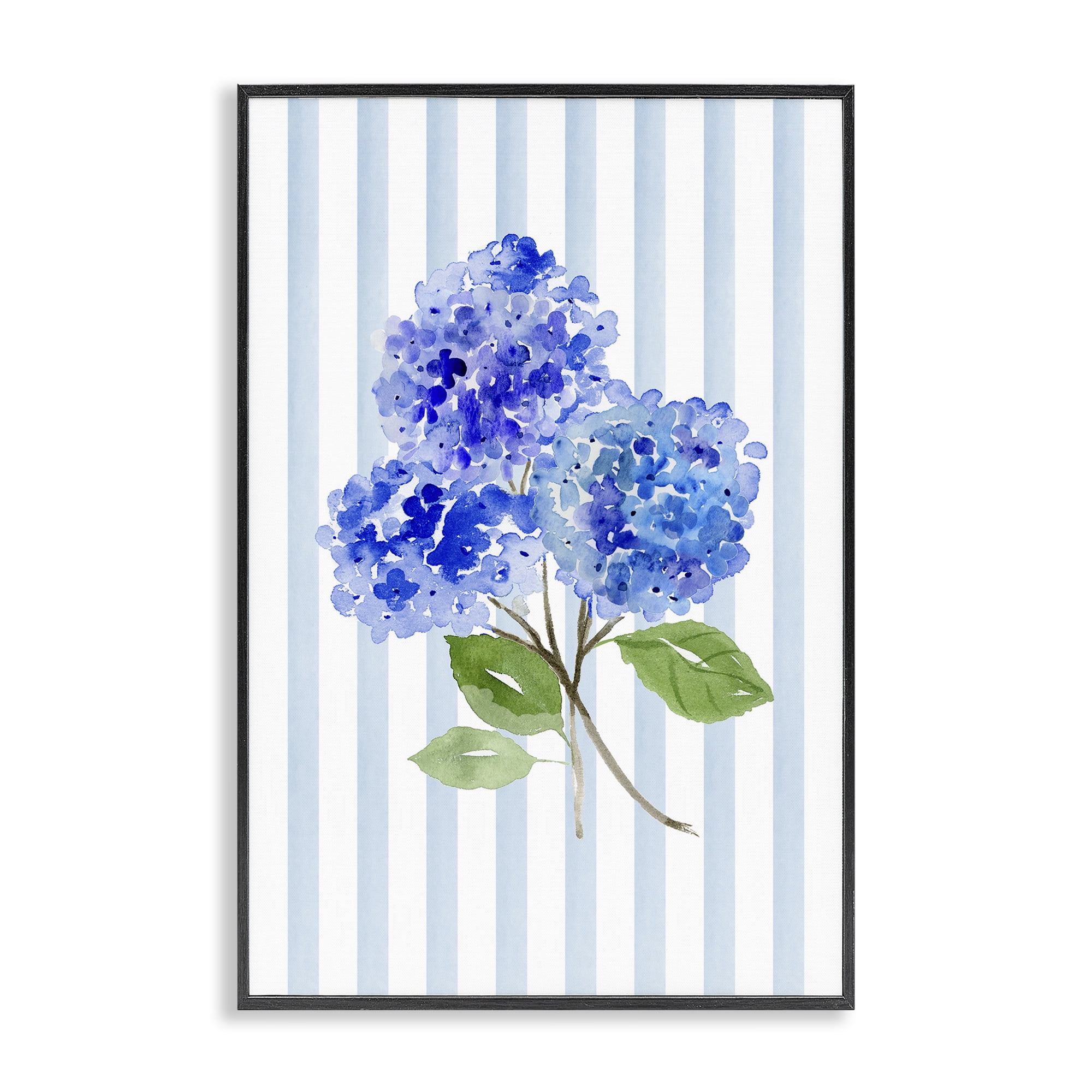 Stupell Industries Blue Hydrangeas over Stripes Black Framed Giclee Art, design by Corinne Haig