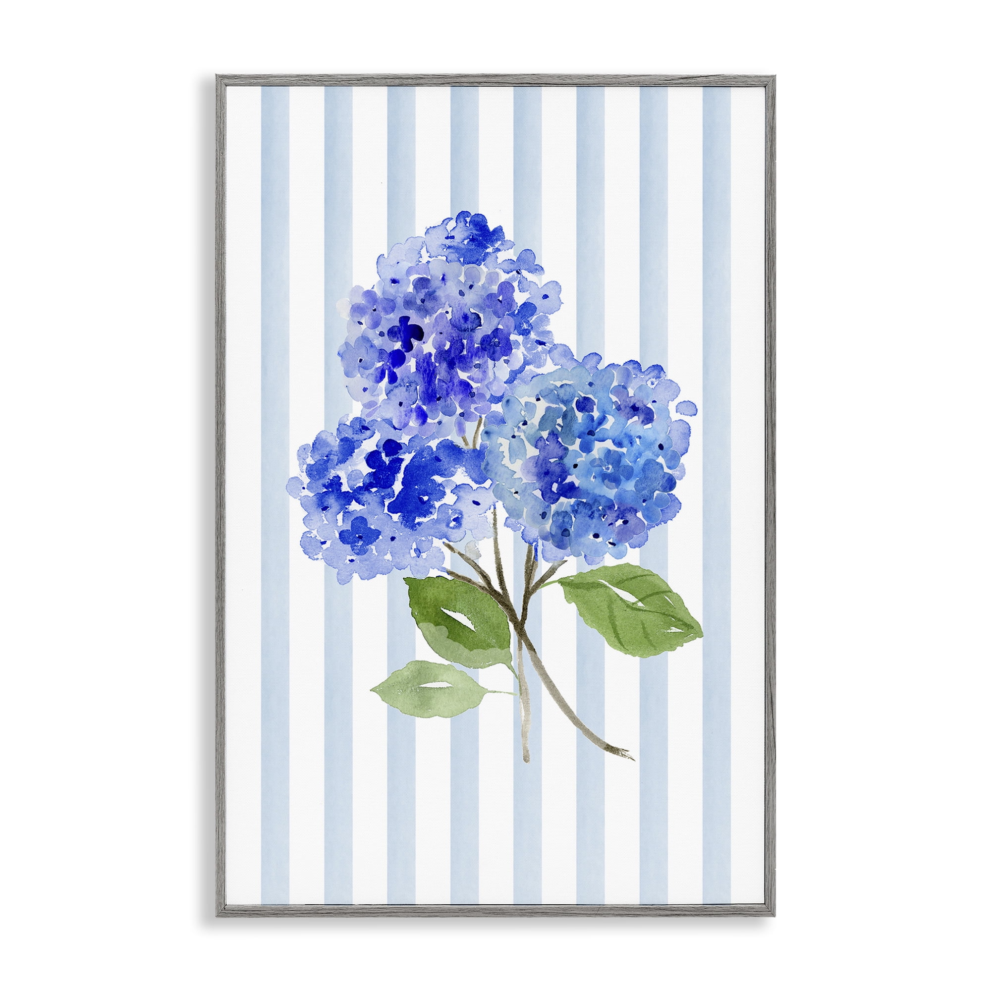 Stupell Industries Blue Hydrangeas over Stripes Gray Framed Giclee Art, design by Corinne Haig