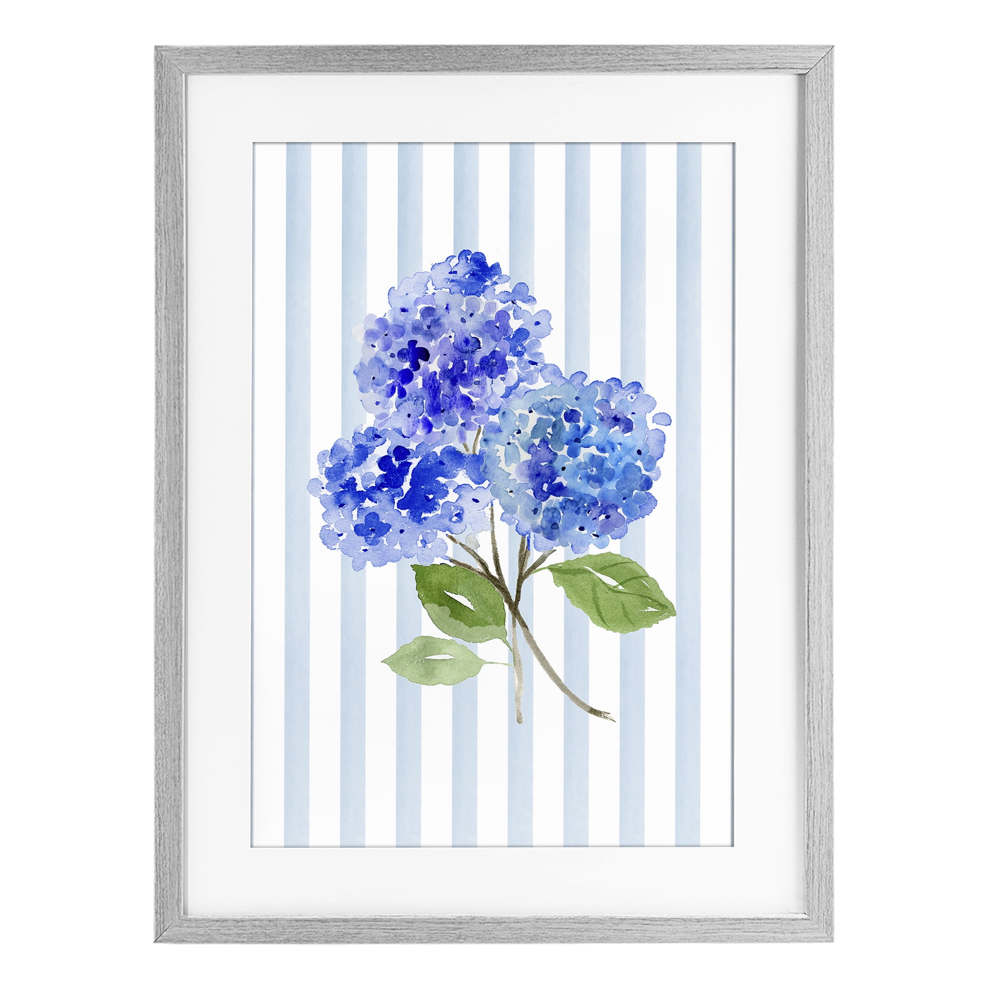 Stupell Industries Blue Hydrangeas over Stripes Gray Framed Print Under Glass, design by Corinne Haig
