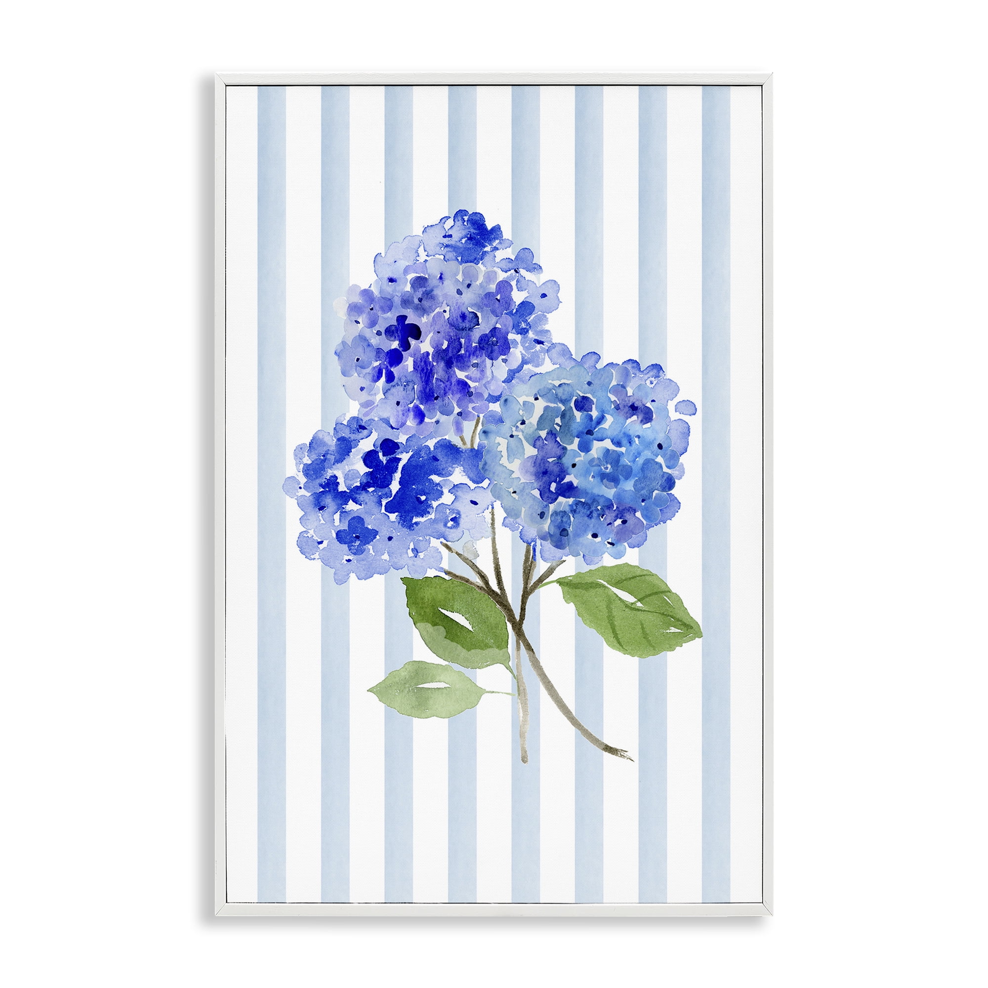 Stupell Industries Blue Hydrangeas over Stripes White Framed Giclee Art, design by Corinne Haig
