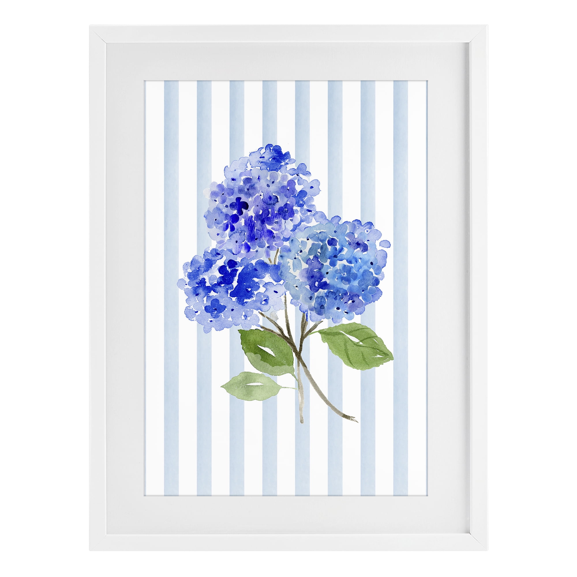 Stupell Industries Blue Hydrangeas over Stripes White Framed Print Under Glass, design by Corinne Haig