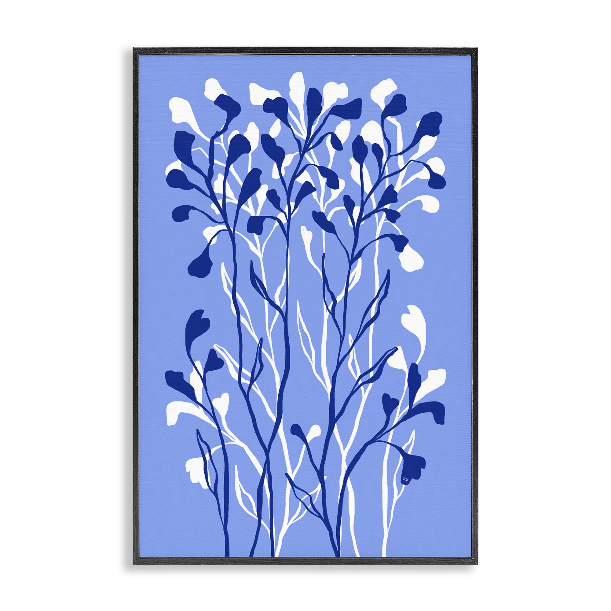 Stupell Industries Blue Intertwining Sprigs Plants & Flowers Painting Black Framed Art Print Wall Art, 20 x 30
