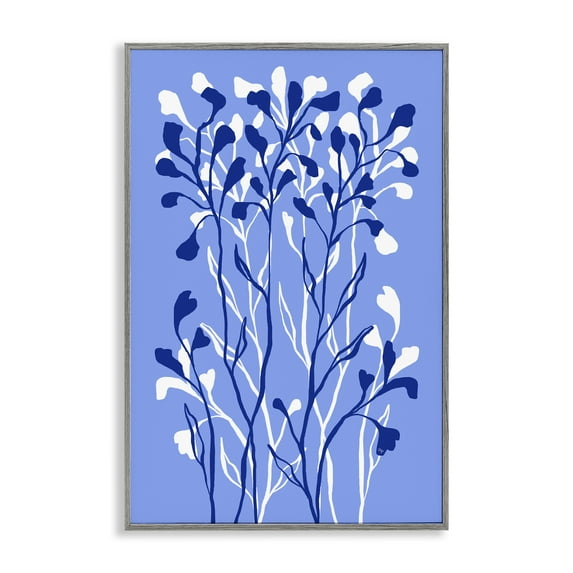 Stupell Industries Blue Intertwining Sprigs Plants & Flowers Painting Gray Framed Art Print Wall Art, 12 x 18