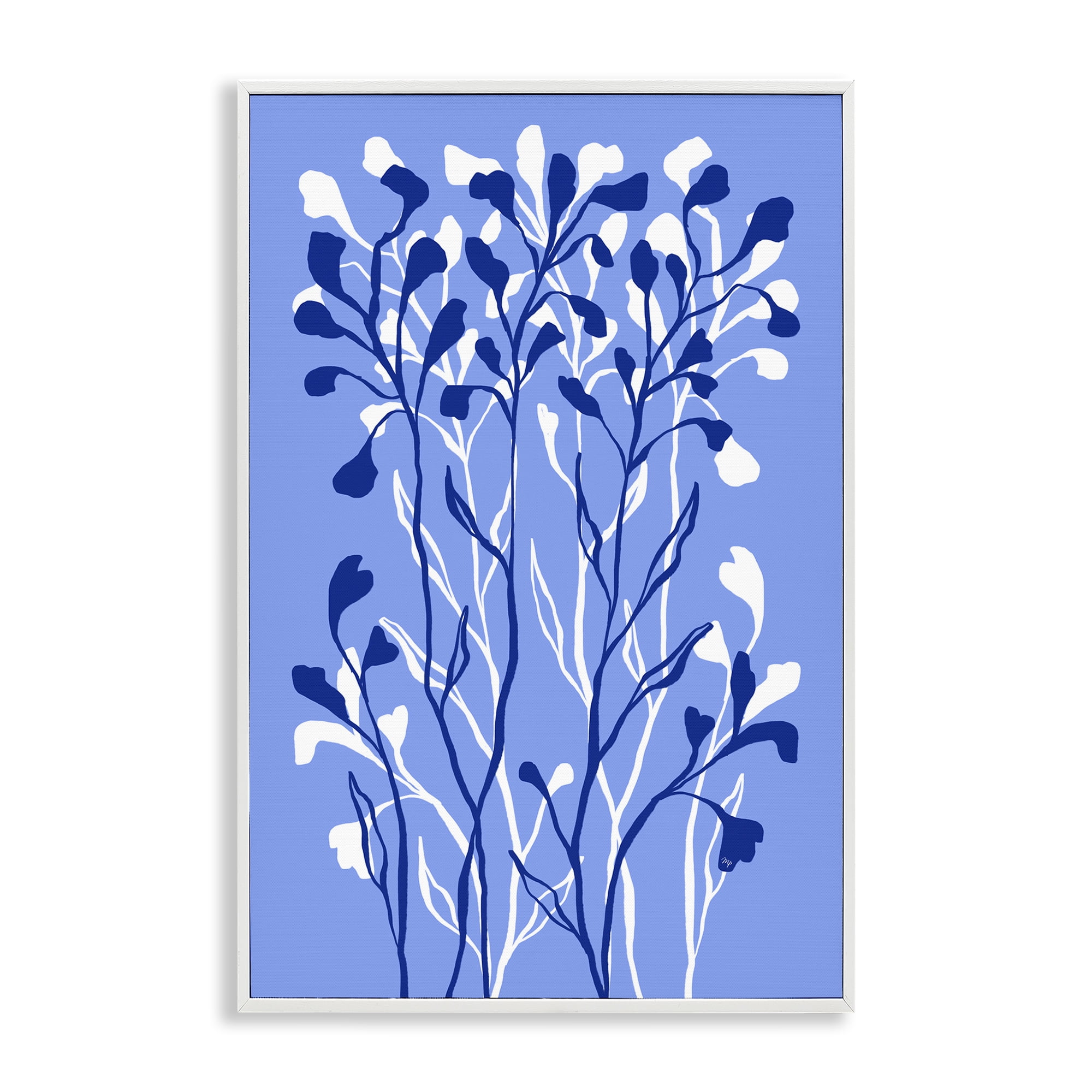 Stupell Industries Blue Intertwining Sprigs Plants & Flowers Painting White Framed Art Print Wall Art, 16 x 24
