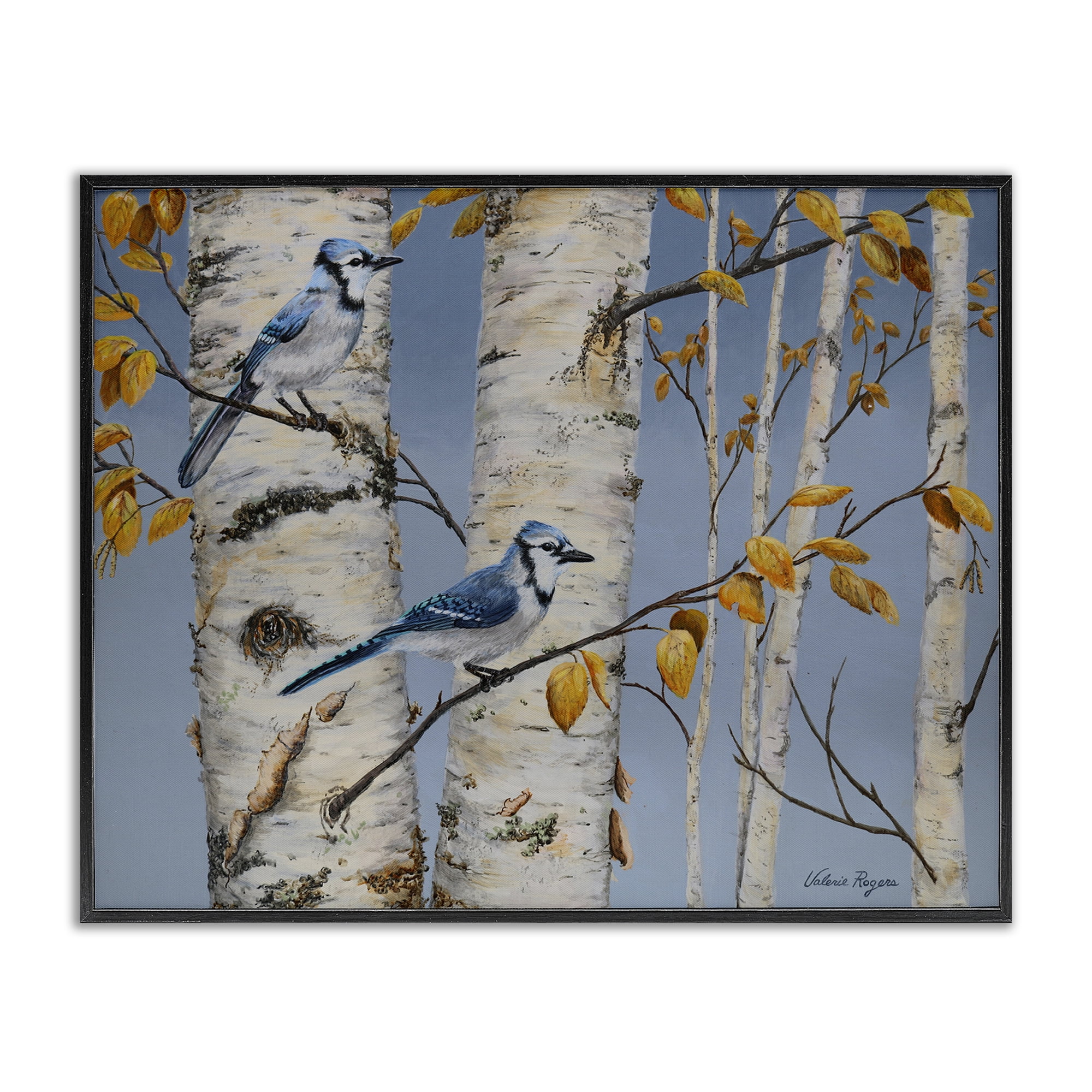 Stupell Industries Blue Jay Autumn Day Landscape & Nature Painting Black Framed Art Print Wall Art, 14 x 11