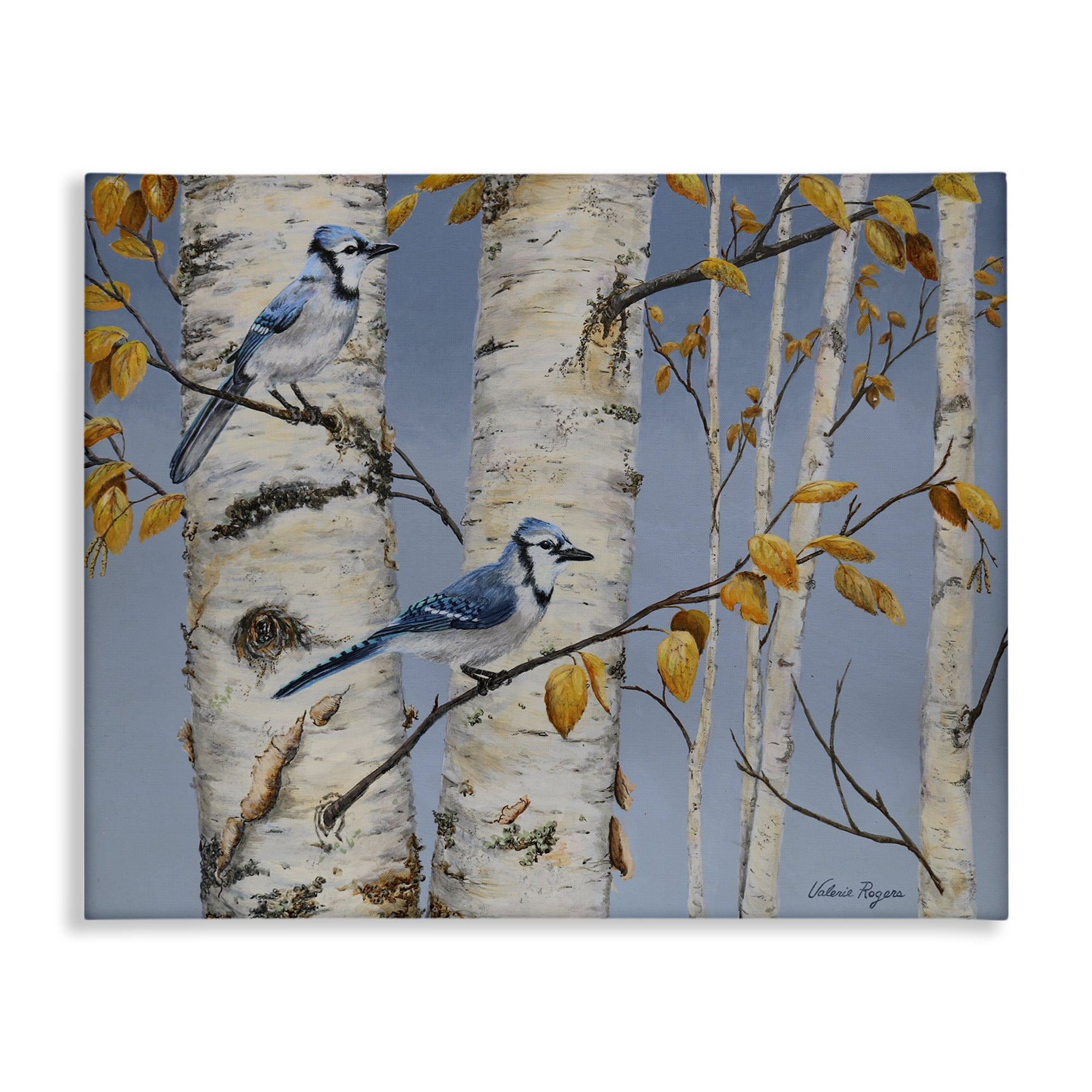 Stupell Industries Blue Jay Autumn Day Landscape & Nature Painting Wrapped Canvas Art Print Wall Art, 30 x 24