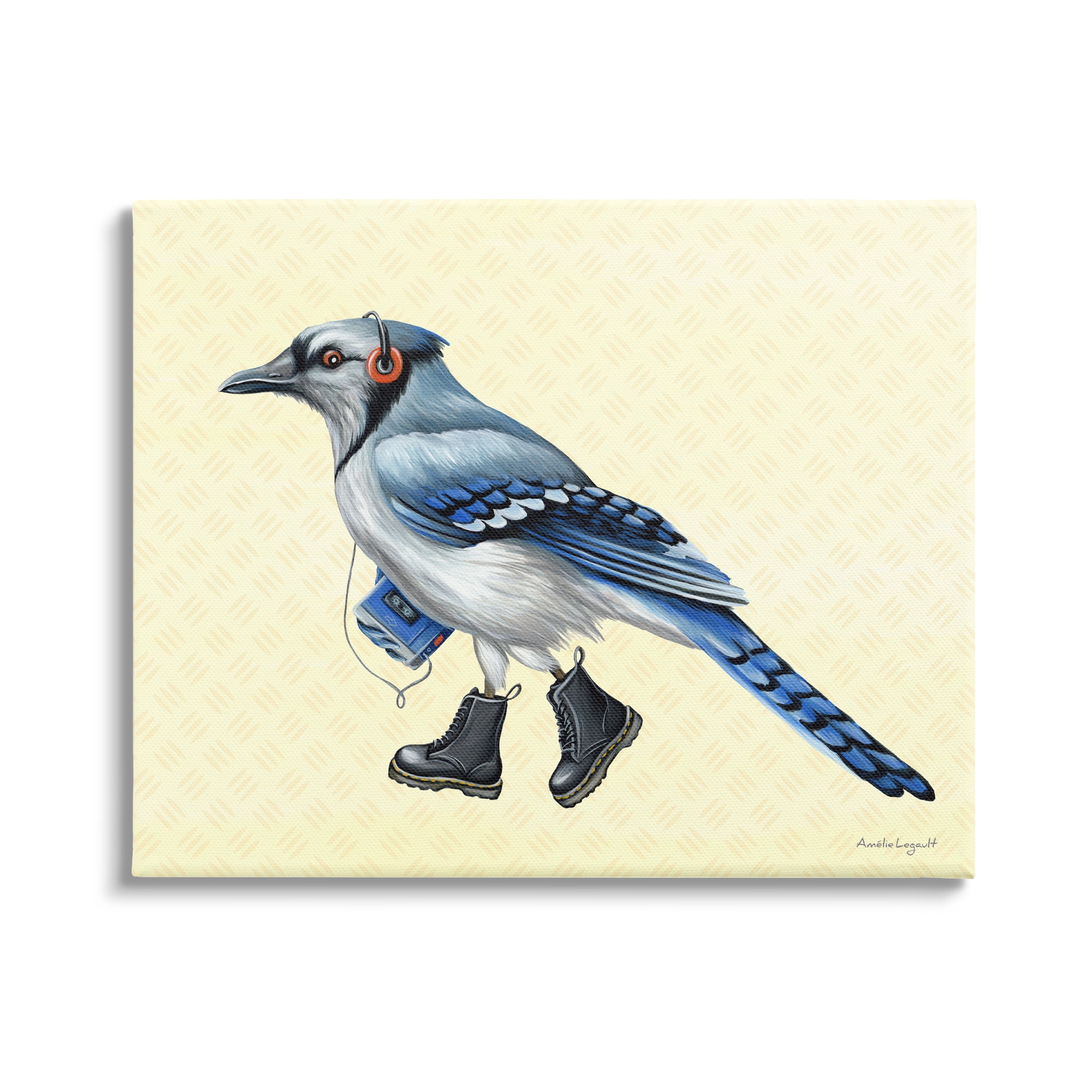 Stupell Industries Blue Jay Bird Combat Boots Retro Tape Cassette Graphic Art Gallery Wrapped Canvas Print Wall Art, Design by Amelie Legault
