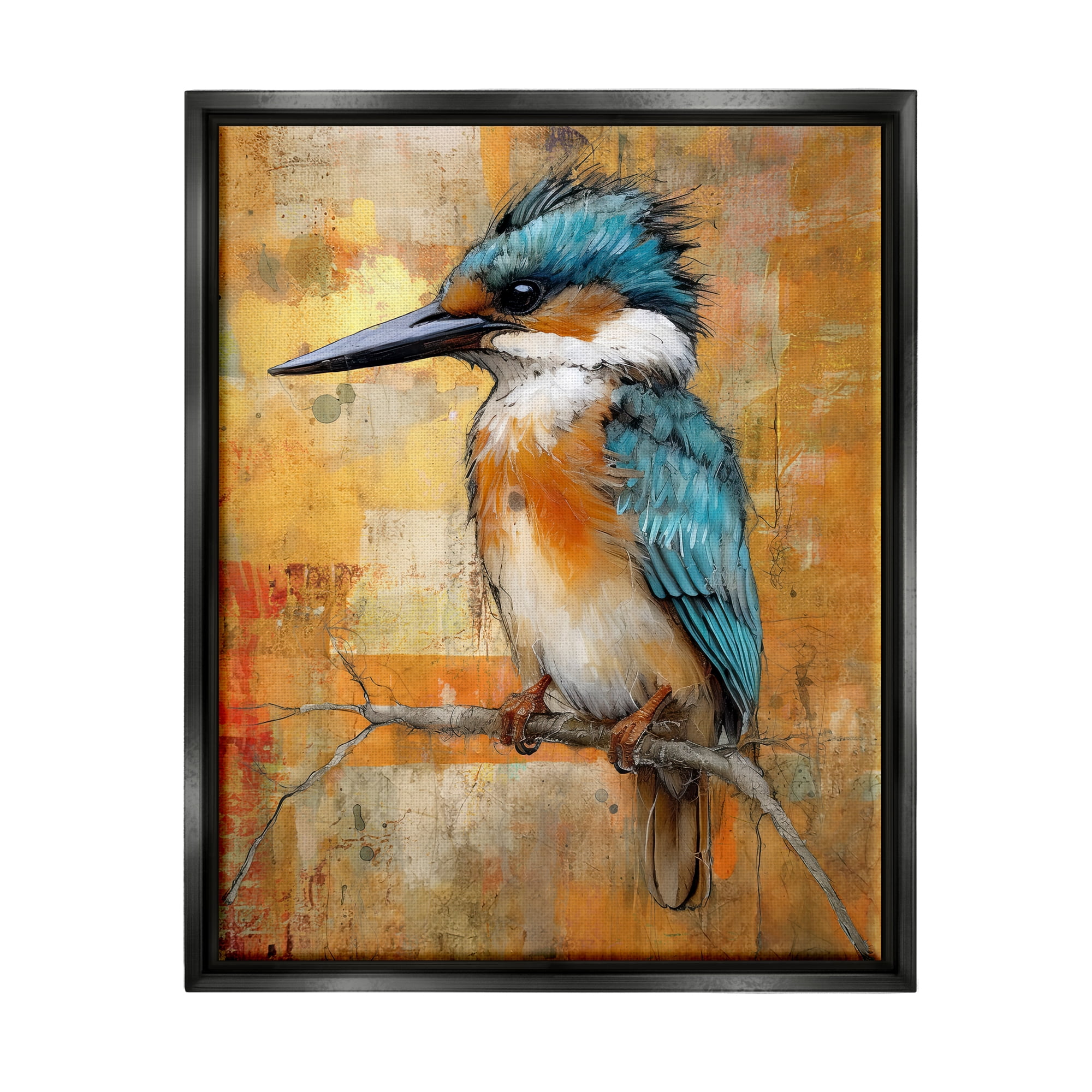 Stupell Industries Blue Jay Modern Painting Animals & Insects Painting Black Floater Framed Canvas Art Print Wall Art, 17 x 21