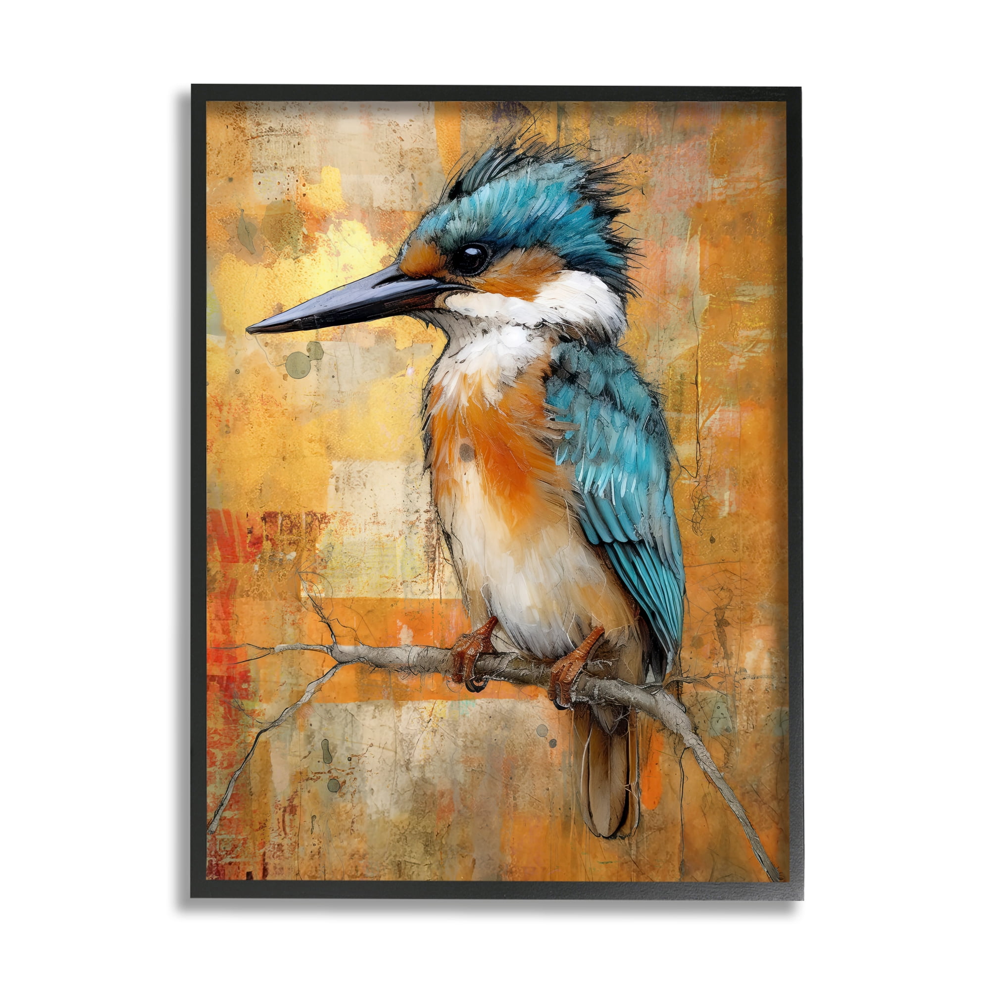 Stupell Industries Blue Jay Modern Painting Animals & Insects Painting Black Framed Art Print Wall Art, 24 x 30
