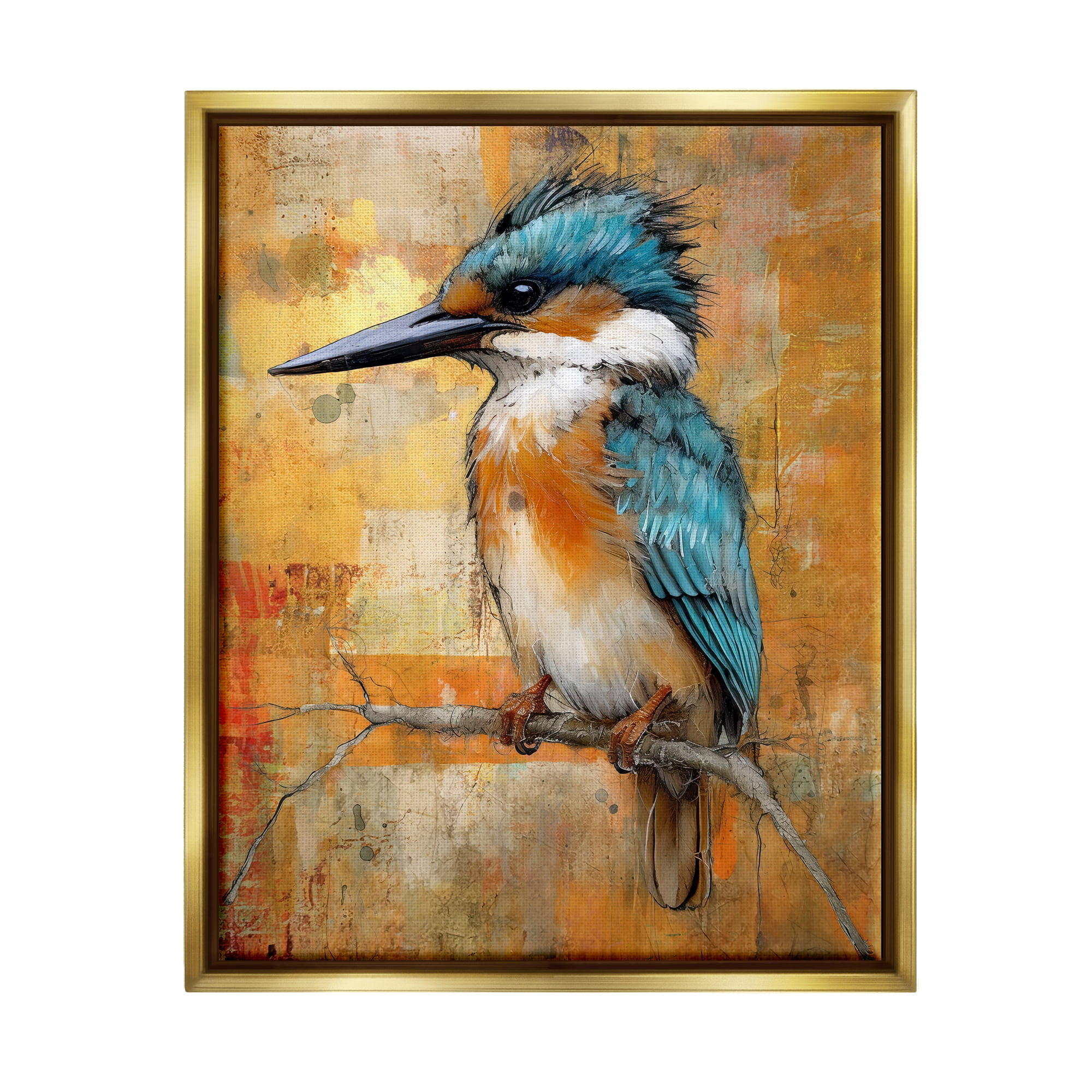 Gold Floater Framed Blue Jay Painting on Canvas, 17" x 21"