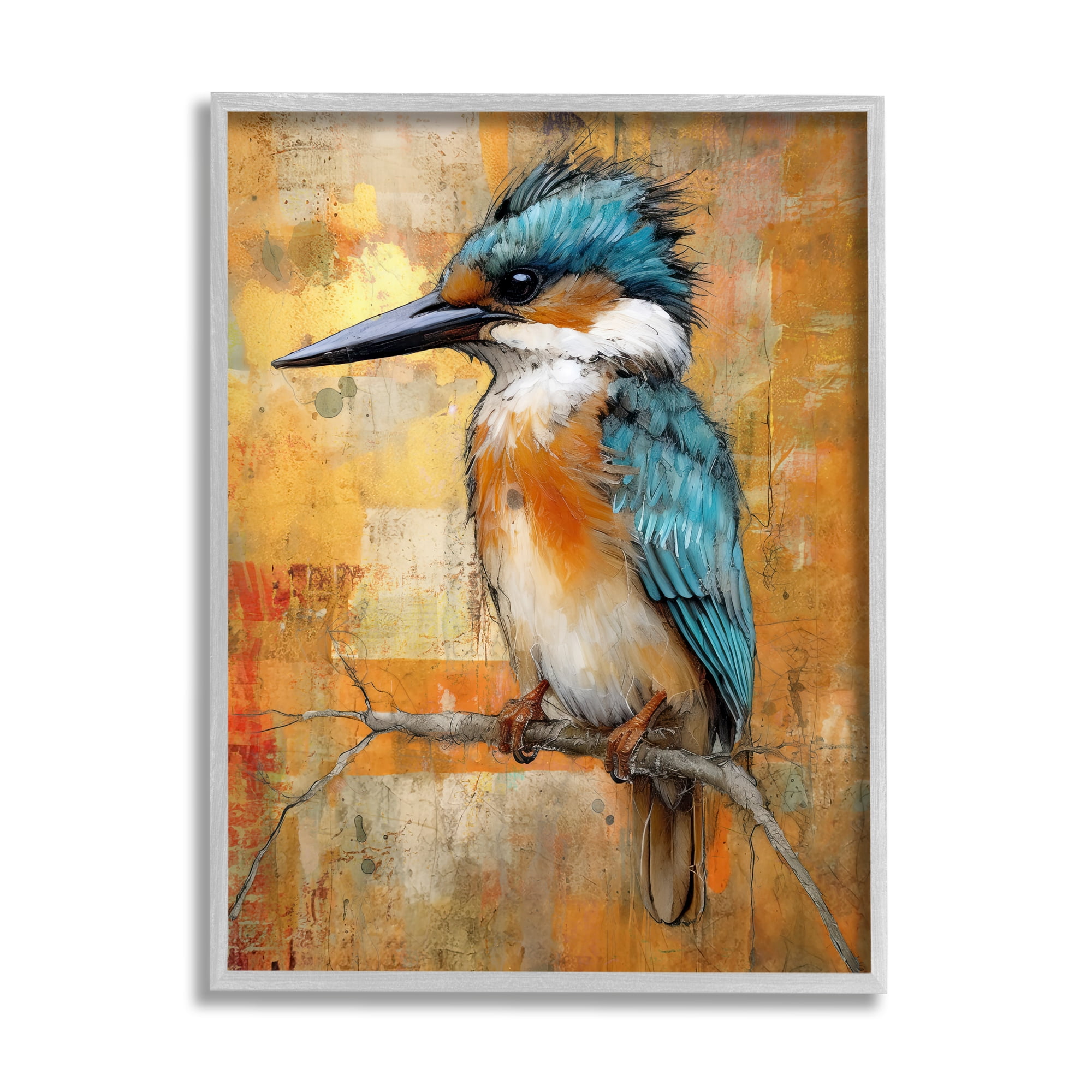 Stupell Industries Blue Jay Modern Painting Animals & Insects Painting Gray Framed Art Print Wall Art, 11 x 14