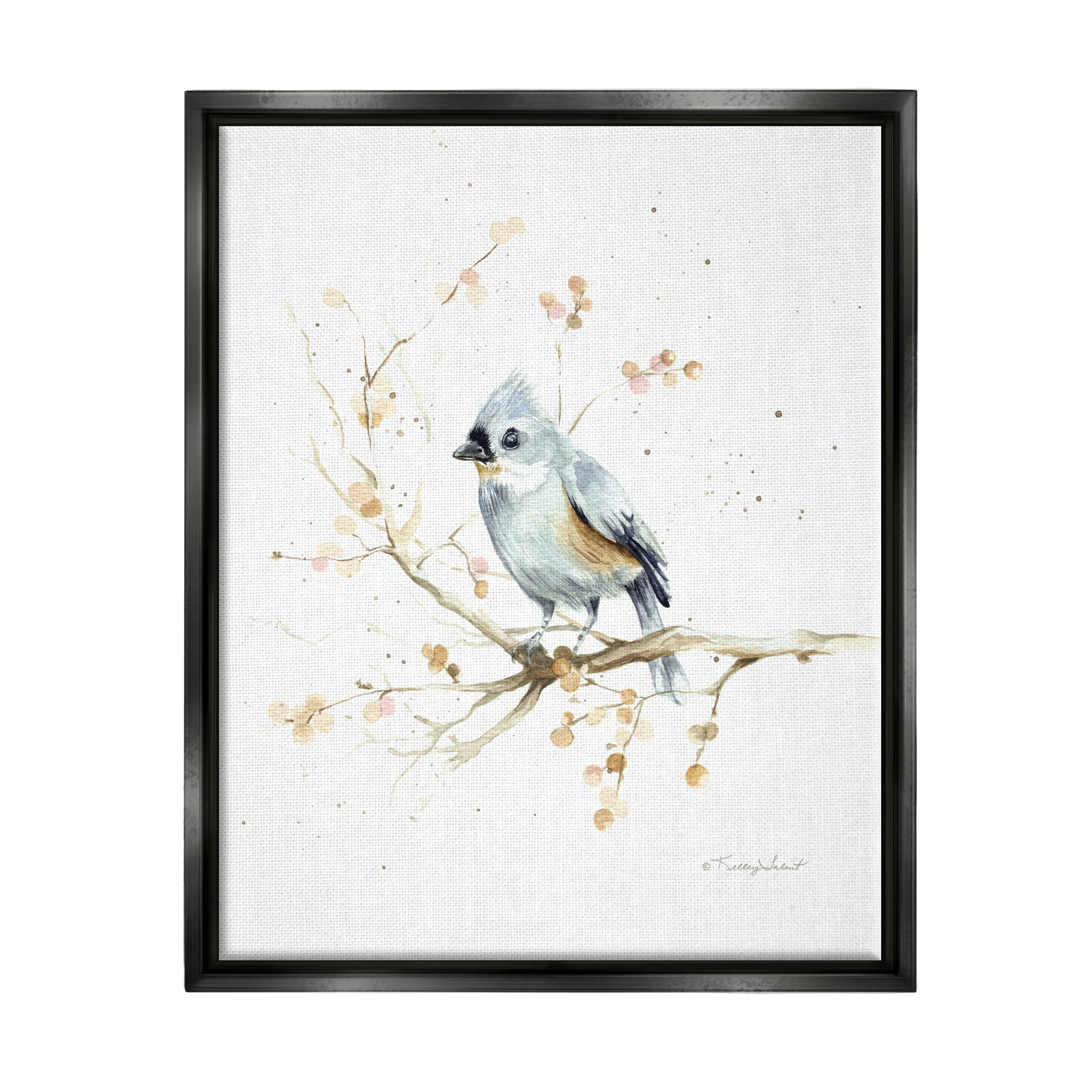 Stupell Industries Blue Jay Perched Nature Animals & Insects Painting Black Floater Framed Art Print Wall Art, 17 x 21