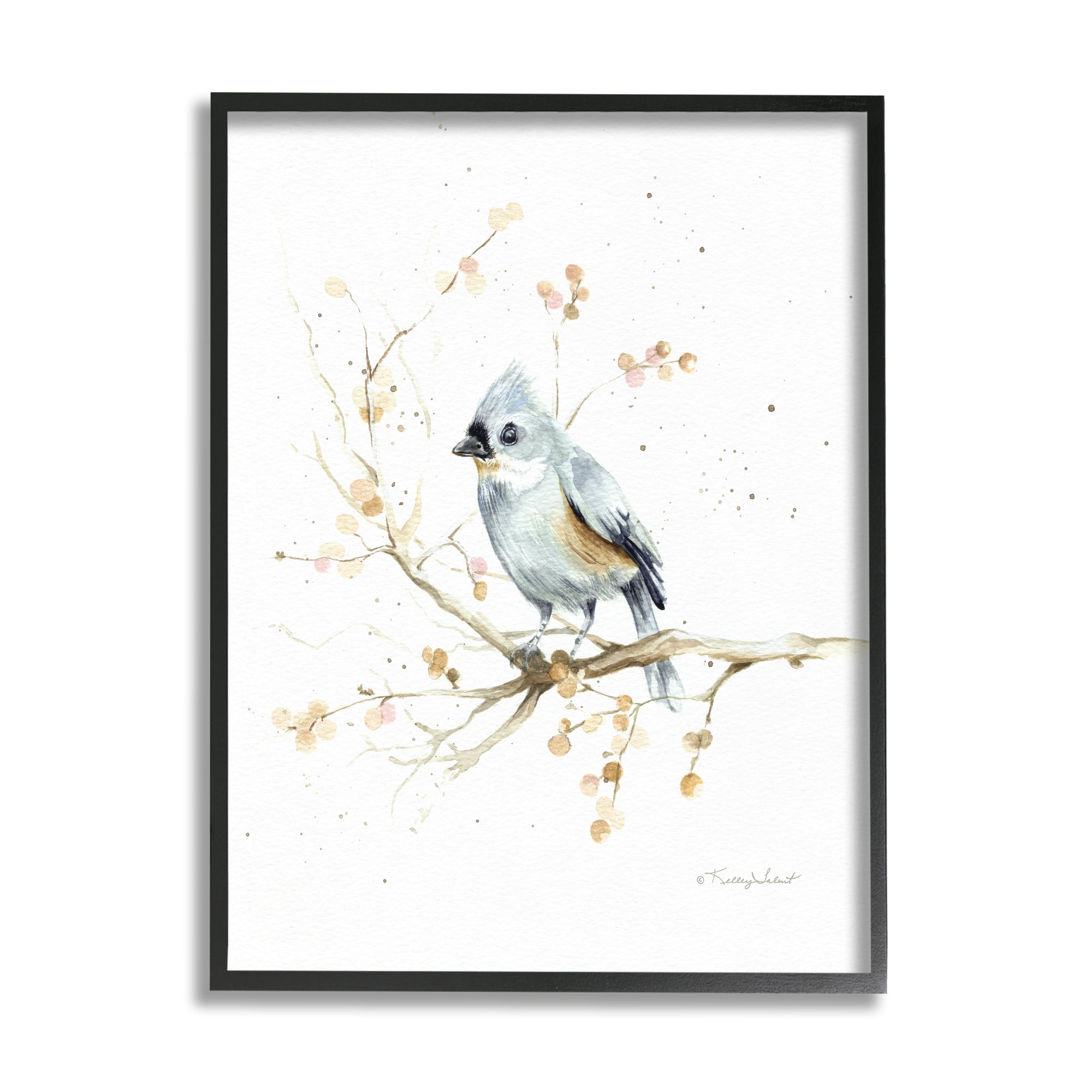 Stupell Industries Blue Jay Perched Nature Animals & Insects Painting Black Framed Art Print Wall Art, 16 x 20