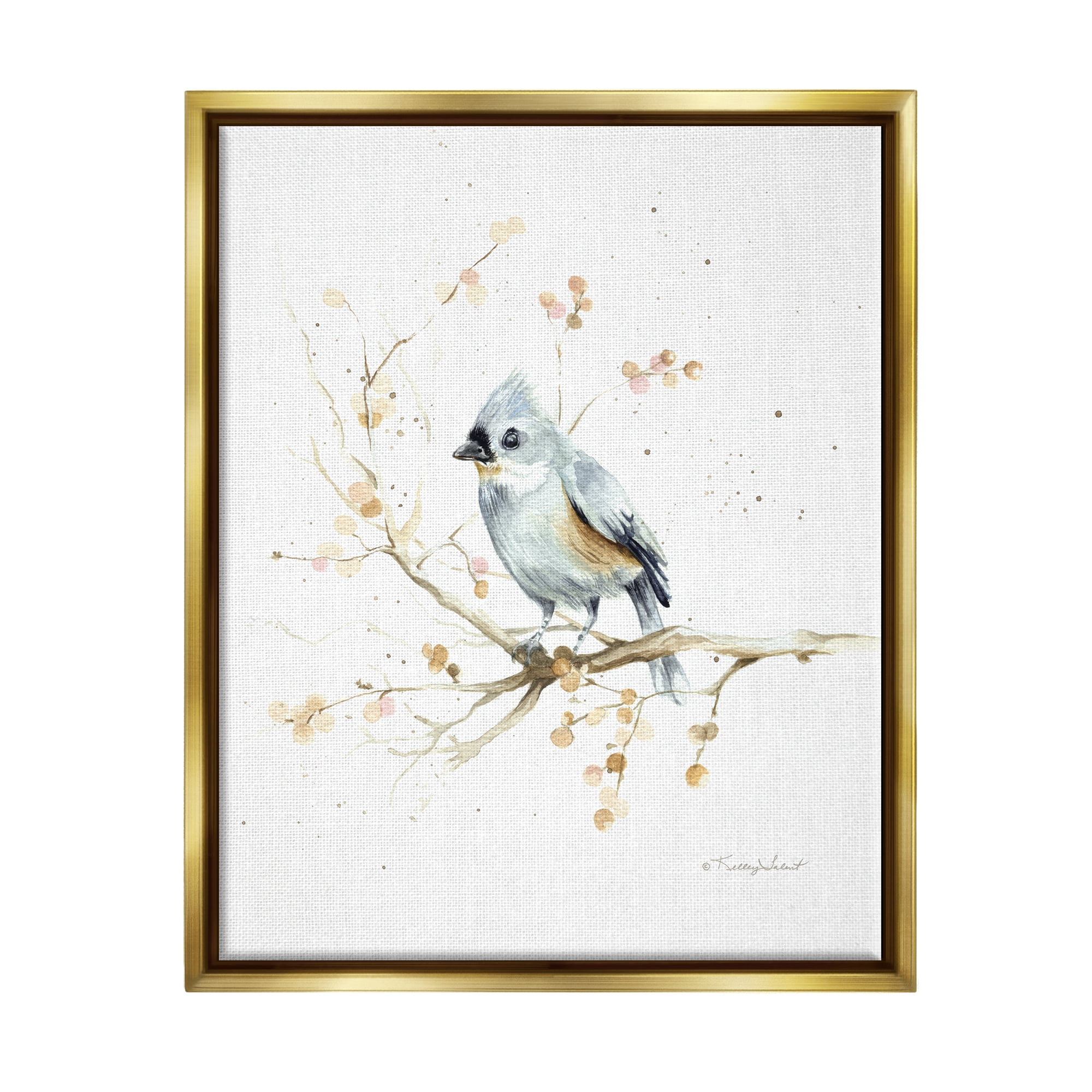 Stupell Industries Blue Jay Perched Nature Animals & Insects Painting Gold Floater Framed Art Print Wall Art, 25 x 31
