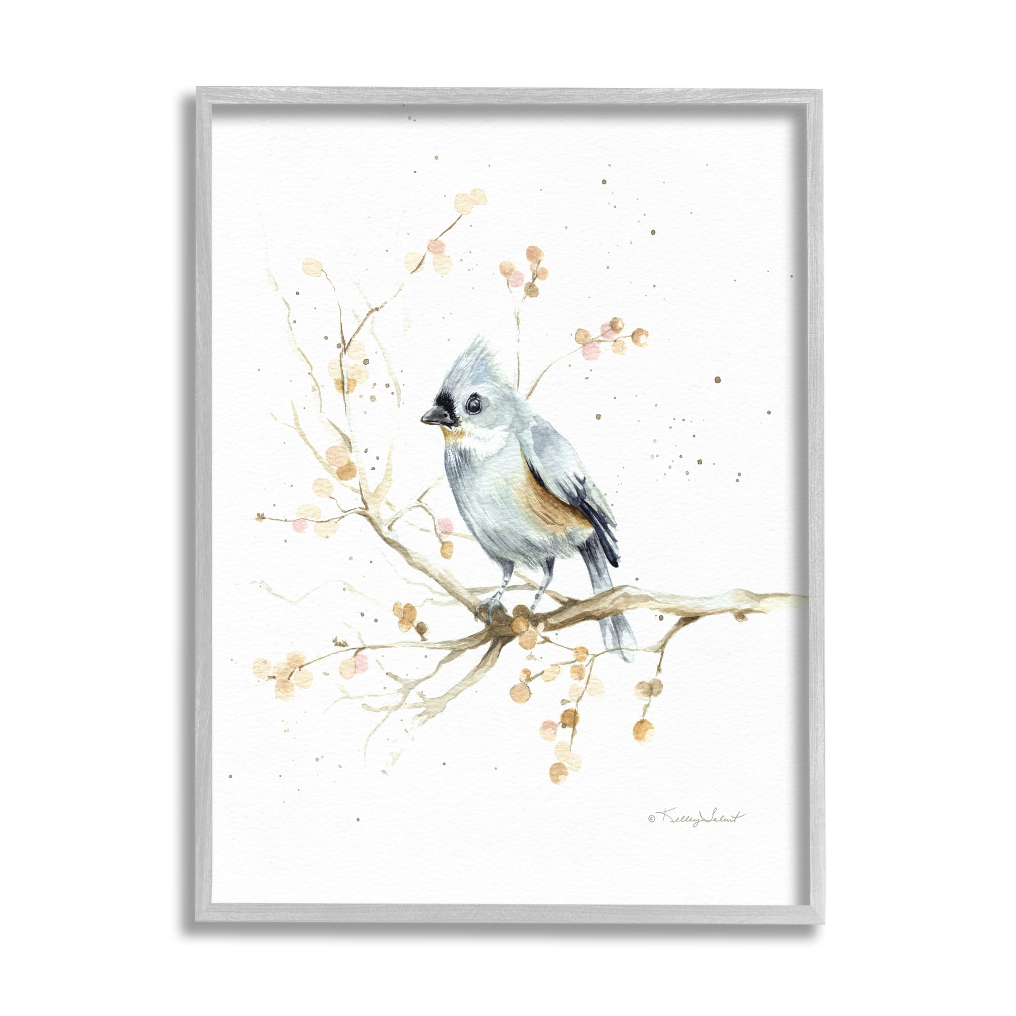 Stupell Industries Blue Jay Perched Nature Animals & Insects Painting Gray Framed Art Print Wall Art, 16 x 20
