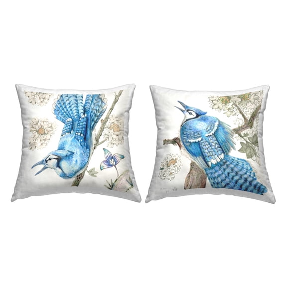 Stupell Industries Blue Jay & Rhododendron Decorative Printed Throw Pillow Design by Evelia Designs.