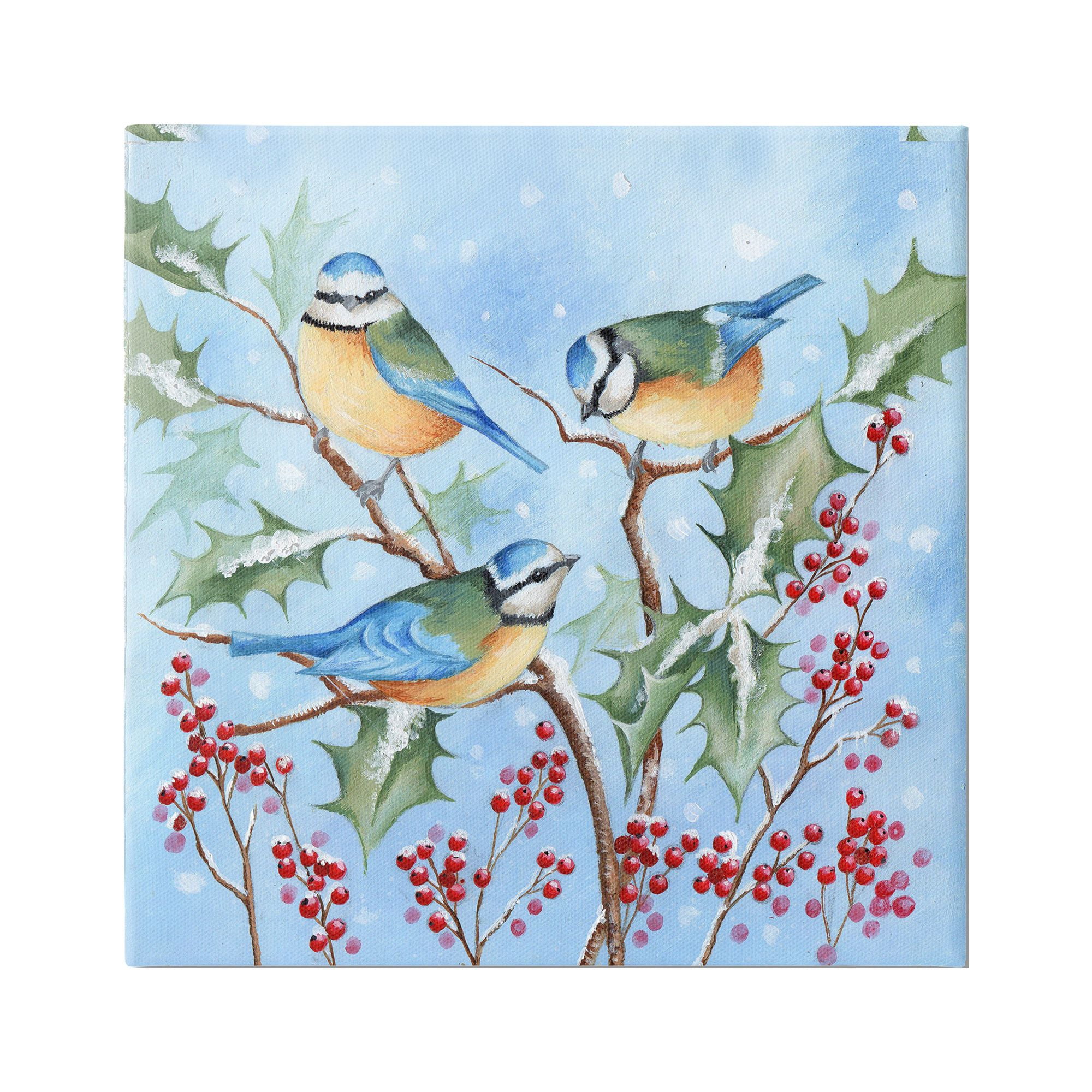 Stupell Industries Blue Jays on Winter Branch Holiday Painting Gallery Wrapped Canvas Art Print Wall Art, 17 x 17