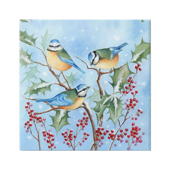 Stupell Industries Blue Jays on Winter Branch Holiday Painting Gallery Wrapped Canvas Art Print Wall Art, 36 x 36