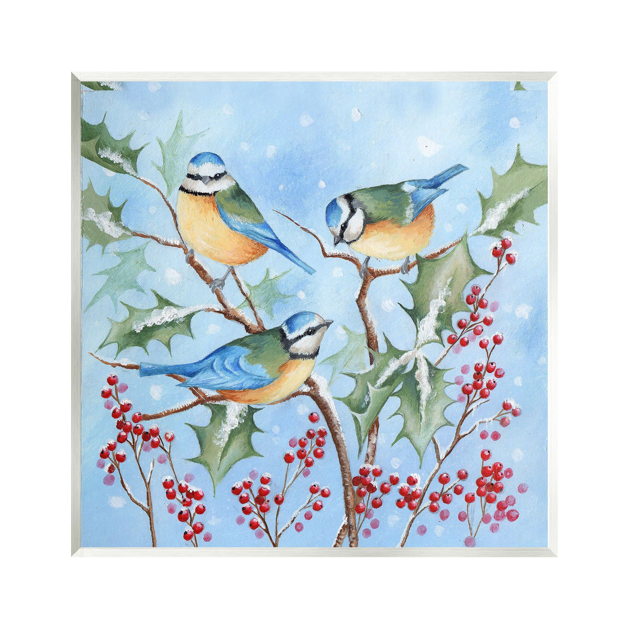 Stupell Industries Blue Jays on Winter Branch Holiday Painting Unframed Art Print Wall Art, 12 x 12