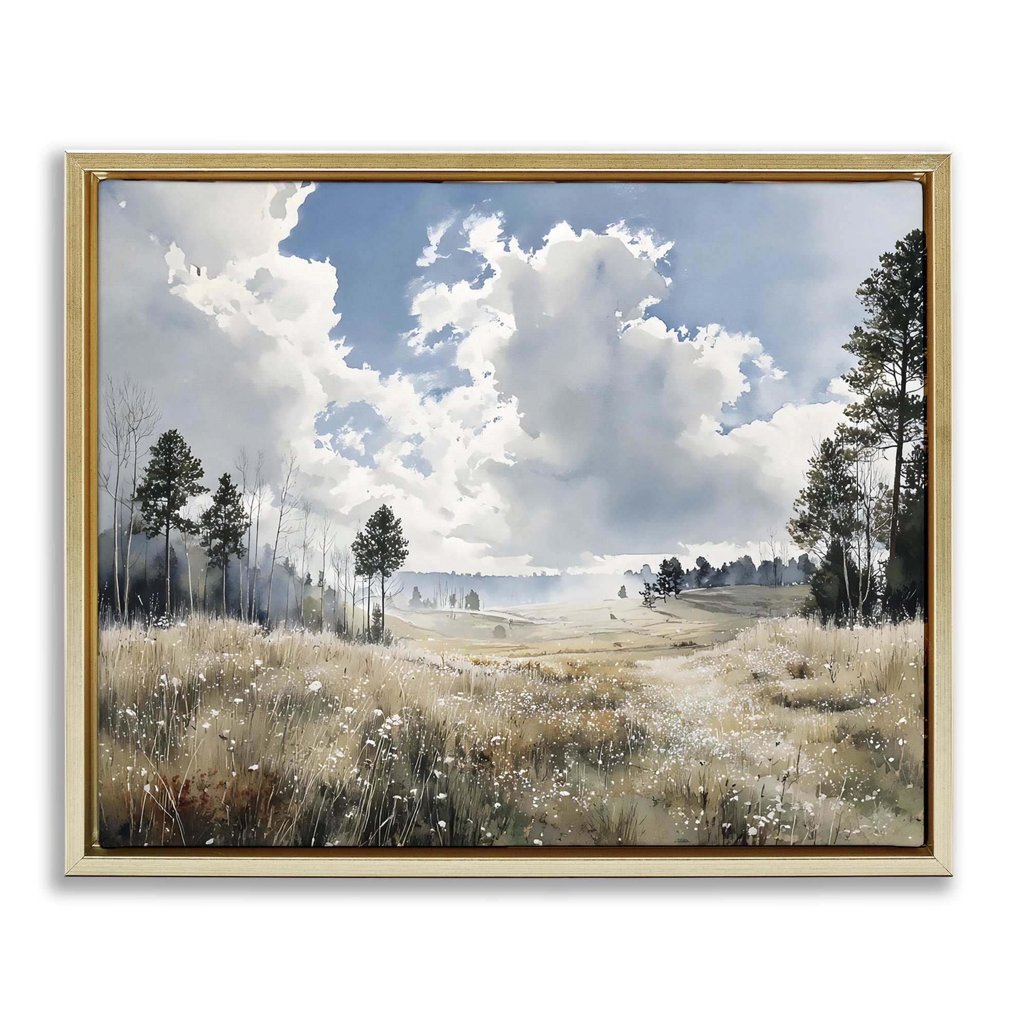 Stupell Industries Blue Kissed Landscape Gold Framed Floater Canvas Wall Art, design by Franklyn Gregory