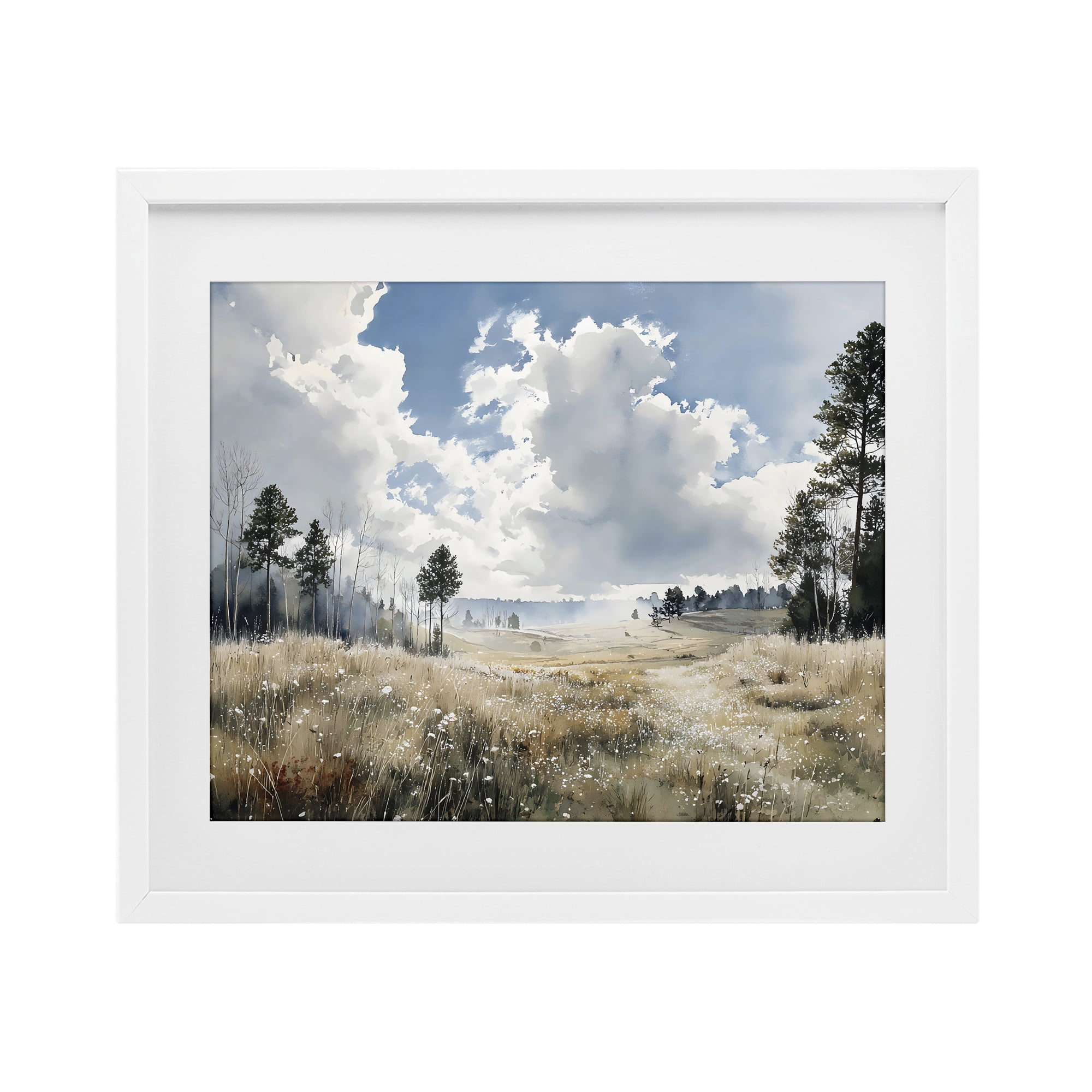 Stupell Industries Blue Kissed Landscape White Framed Print Under Glass, design by Franklyn Gregory