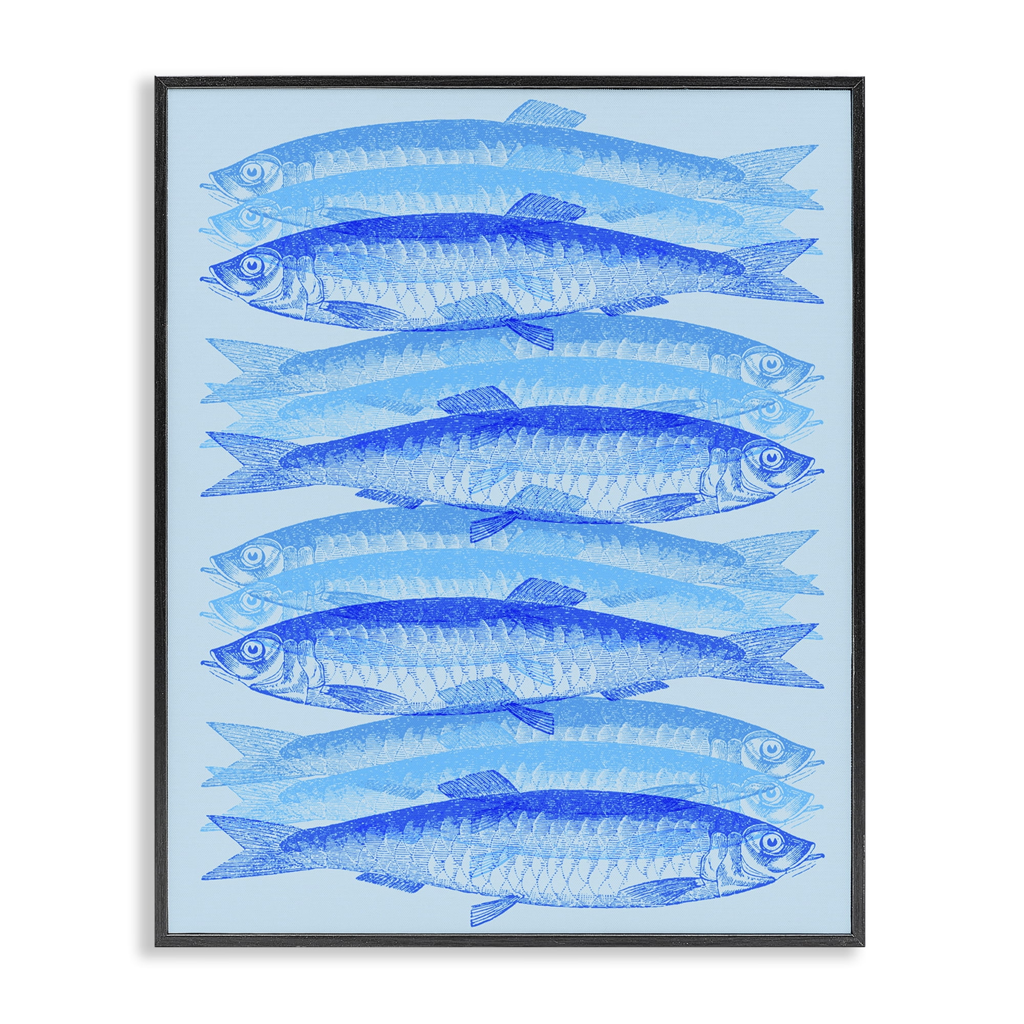 Stupell Industries Blue Layered Fish Animals & Insects Painting Black Framed Art Print Wall Art, 16 x 20