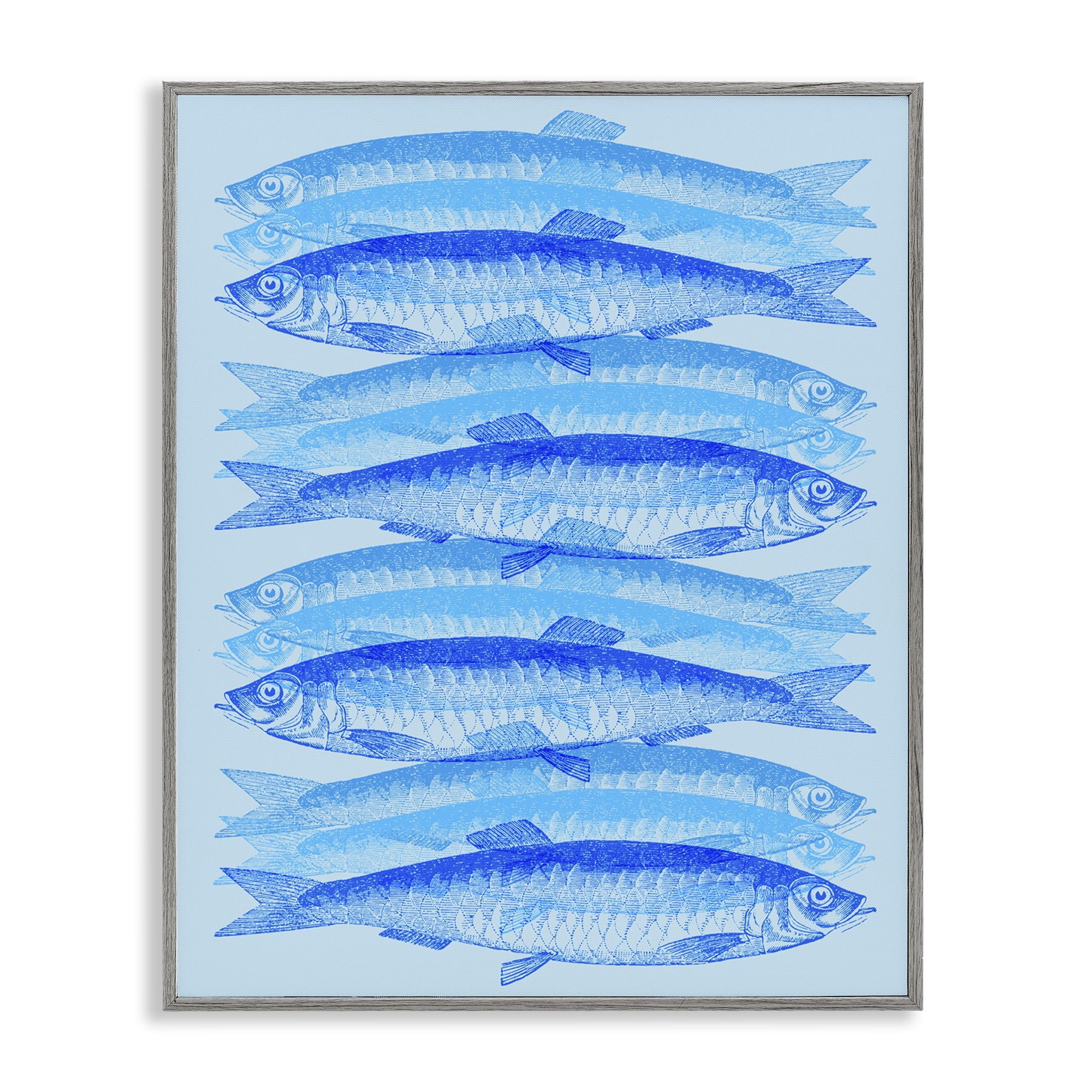 Stupell Industries Blue Layered Fish Animals & Insects Painting Gray Framed Art Print Wall Art, 24 x 30