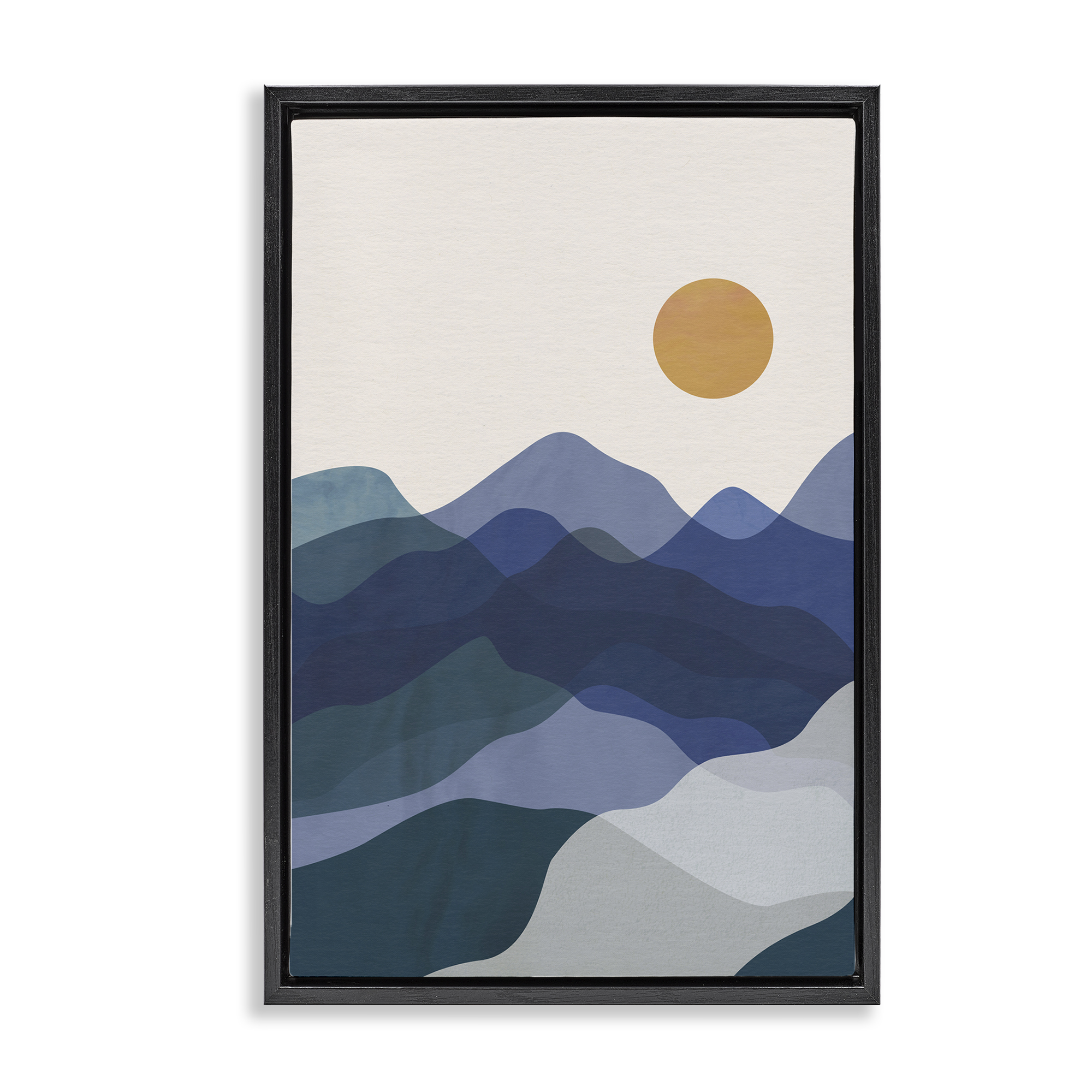 Stupell Industries Blue Layered Mountains Landscape & Nature Painting Black Floater Framed Canvas Art Print Wall Art, 21 x 31