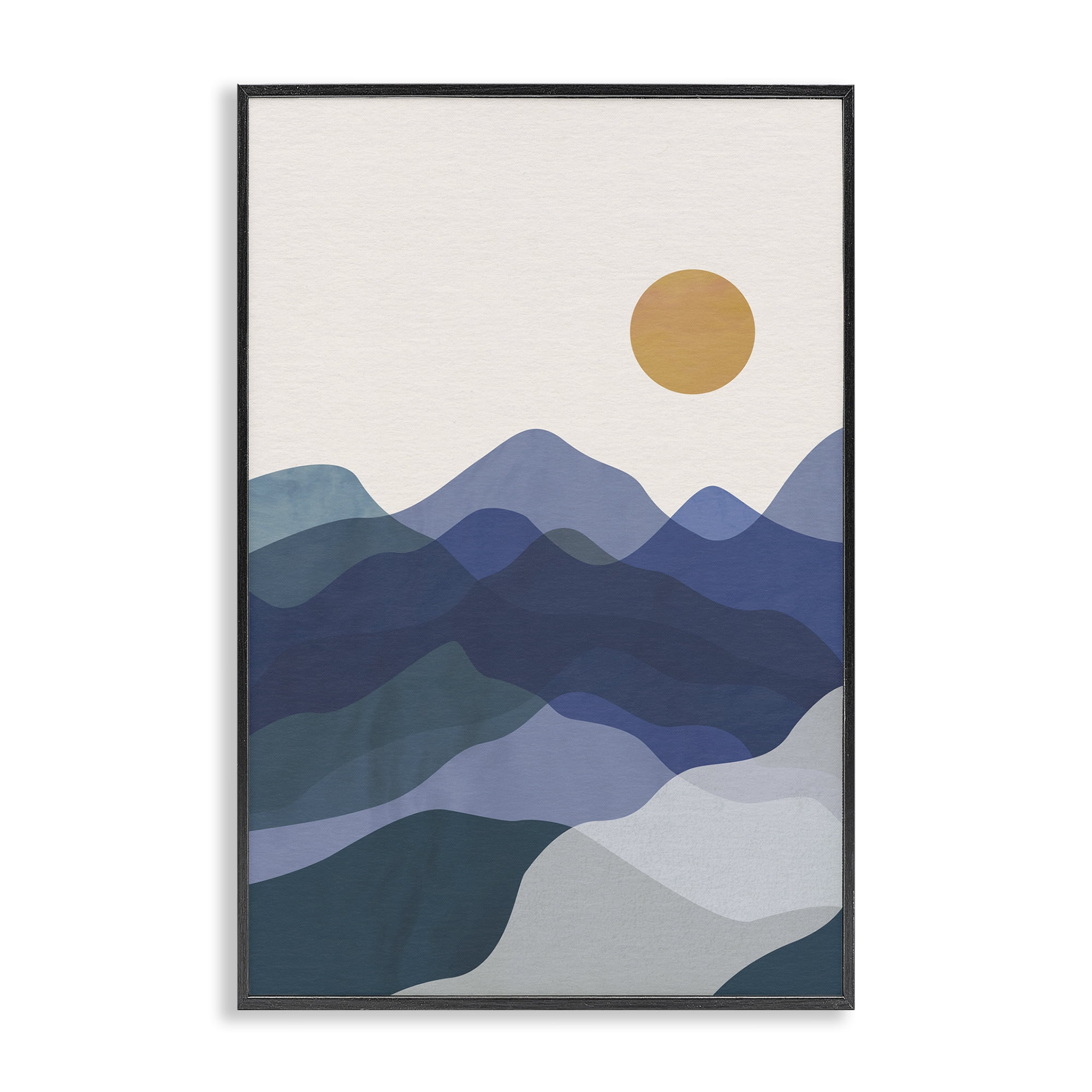 Stupell Industries Blue Layered Mountains Landscape & Nature Painting Black Framed Art Print Wall Art, 16 x 24