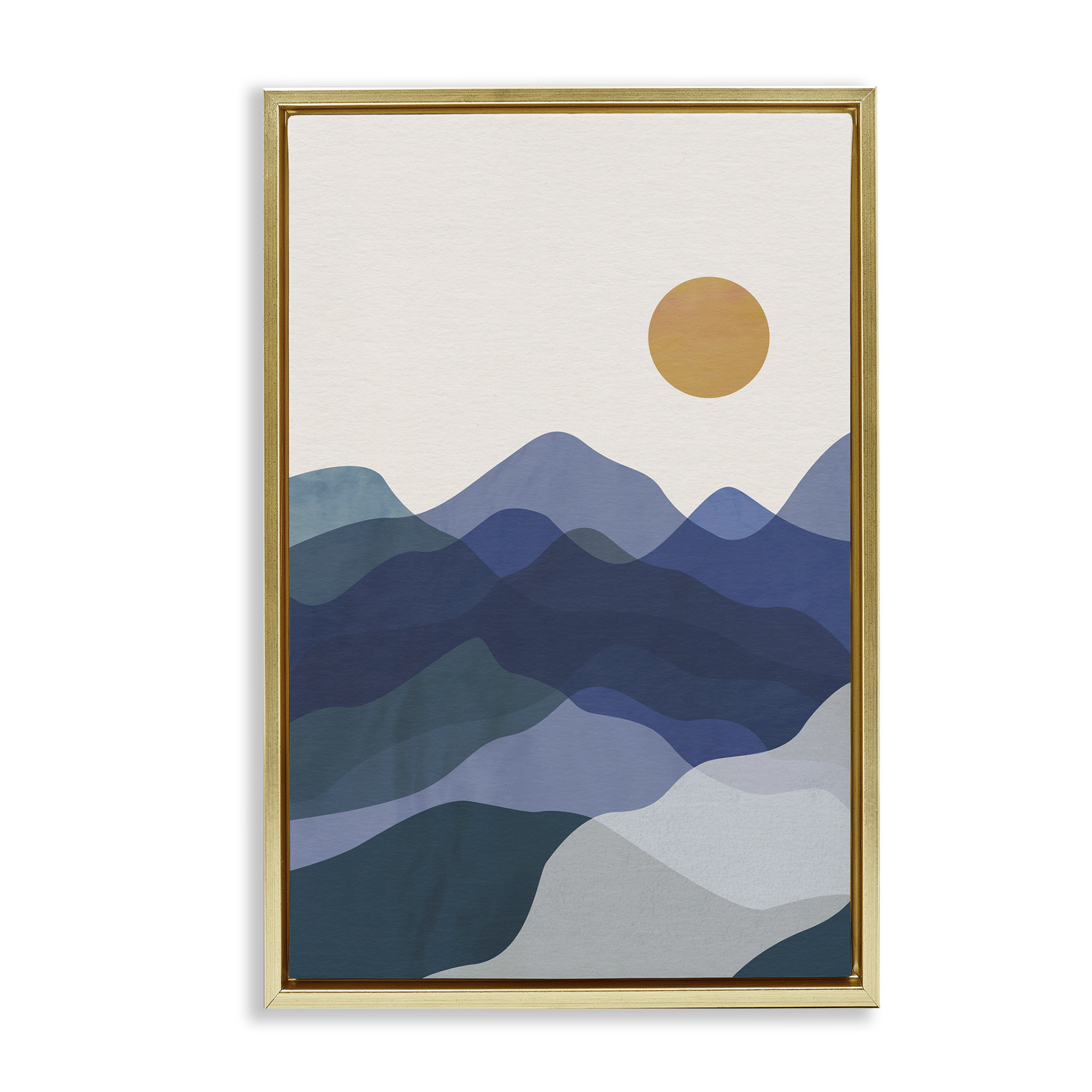 Stupell Industries Blue Layered Mountains Landscape & Nature Painting Gold Floater Framed Canvas Art Print Wall Art, 21 x 31
