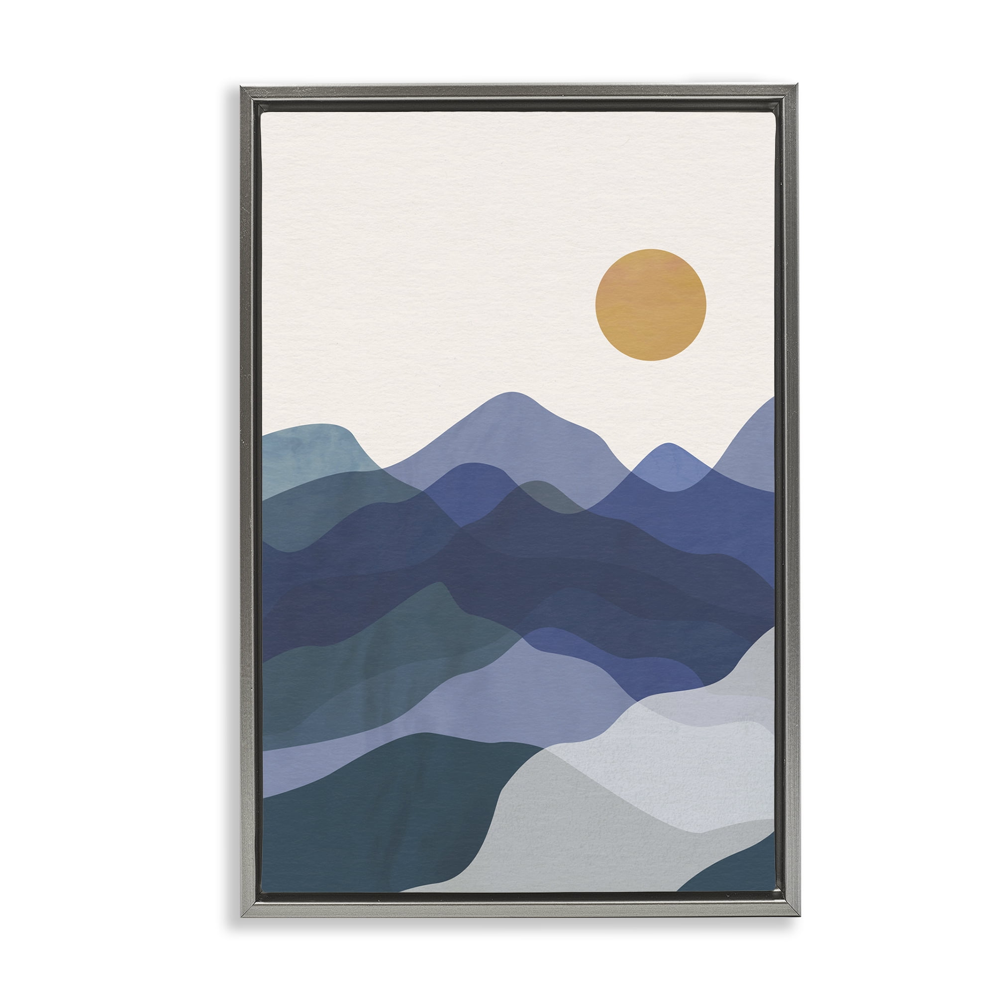 Stupell Industries Blue Layered Mountains Landscape & Nature Painting Gray Floater Framed Canvas Art Print Wall Art, 17 x 25