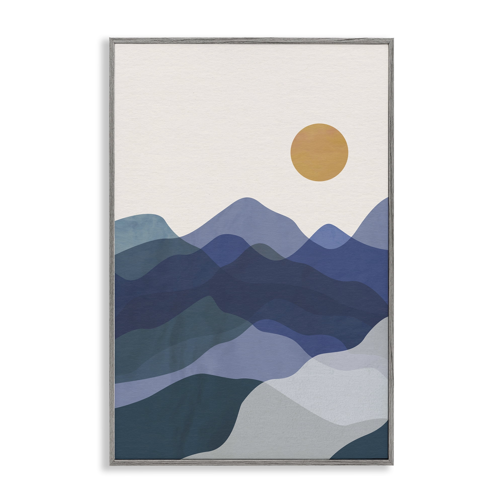 Stupell Industries Blue Layered Mountains Landscape & Nature Painting Gray Framed Art Print Wall Art, 20 x 30