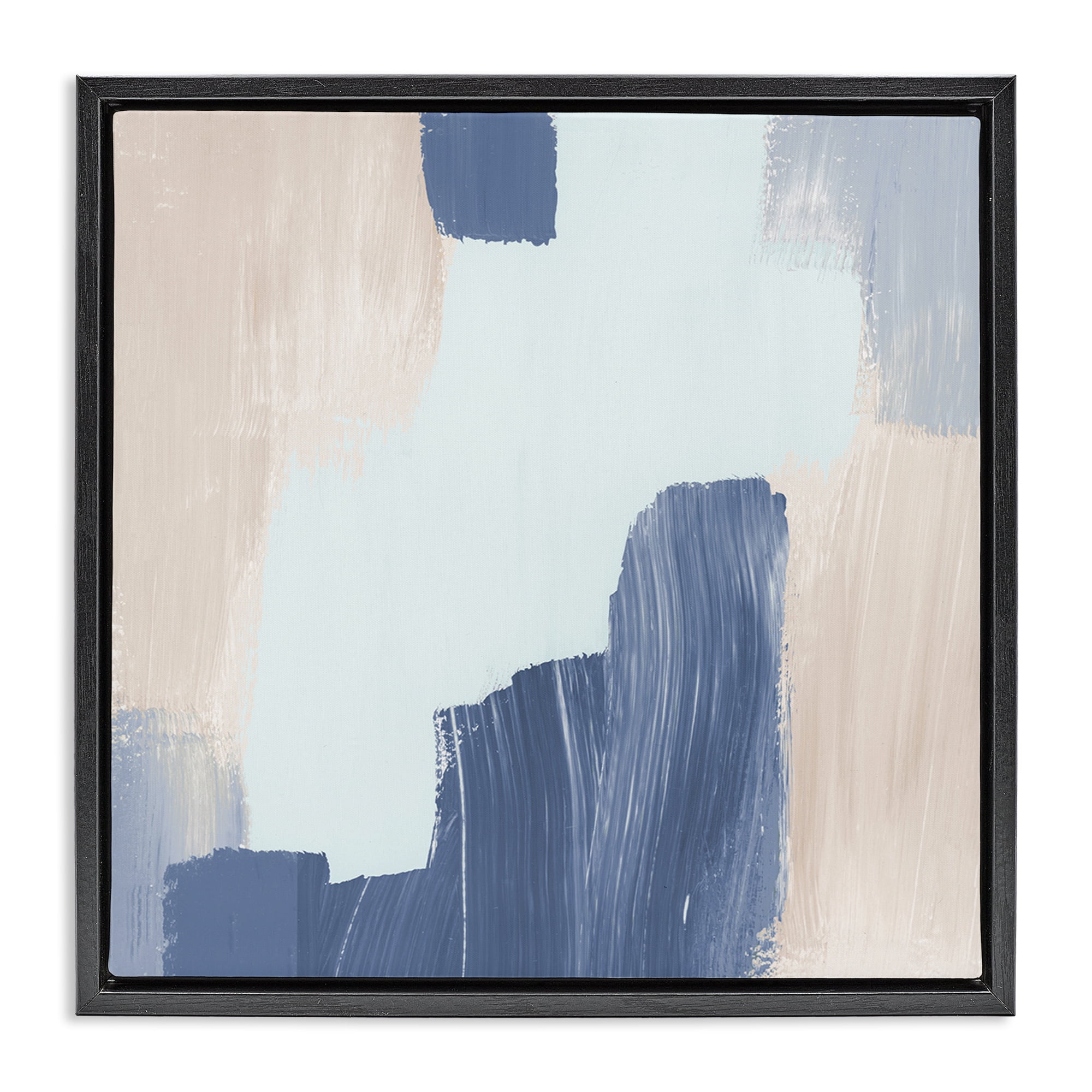 Stupell Industries Blue Layered Paint Strokes Abstract Painting Black Floater Framed Canvas Art Print Wall Art, 18 x 18