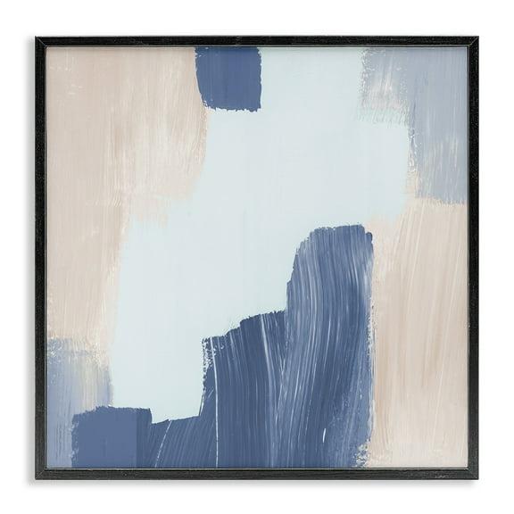 Stupell Industries Blue Layered Paint Strokes Abstract Painting Black Framed Art Print Wall Art, 12 x 12