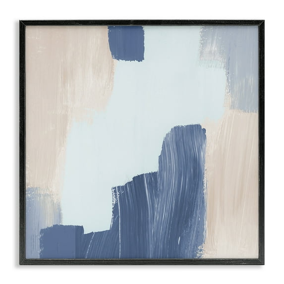 Stupell Industries Blue Layered Paint Strokes Abstract Painting Black Framed Art Print Wall Art, 12 x 12