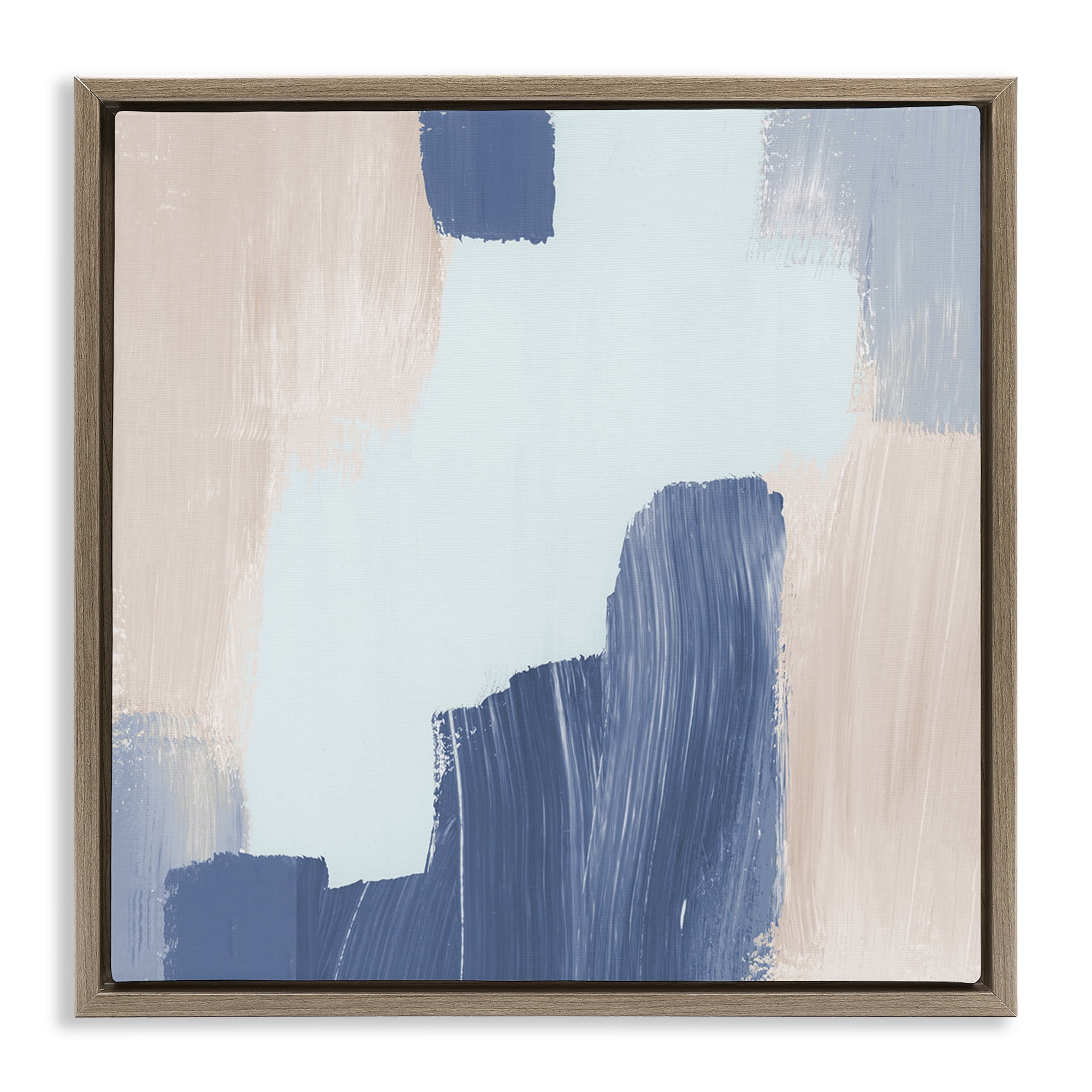 Stupell Industries Blue Layered Paint Strokes Abstract Painting Brown Floater Framed Canvas Art Print Wall Art, 18 x 18