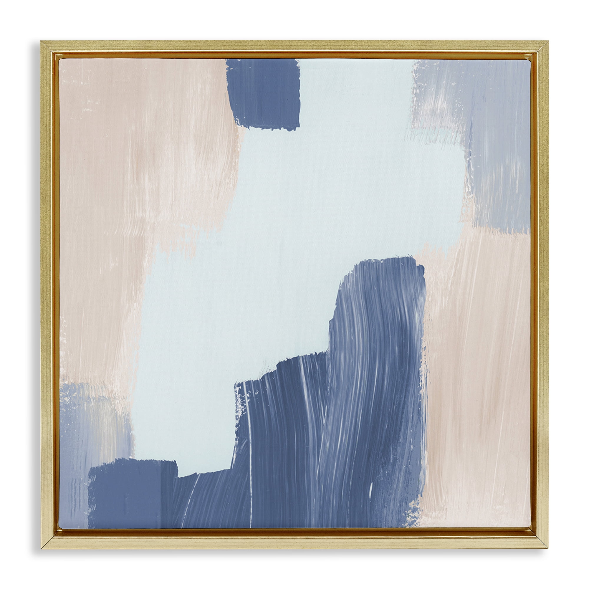 Stupell Industries Blue Layered Paint Strokes Abstract Painting Gold Floater Framed Canvas Art Print Wall Art, 25 x 25