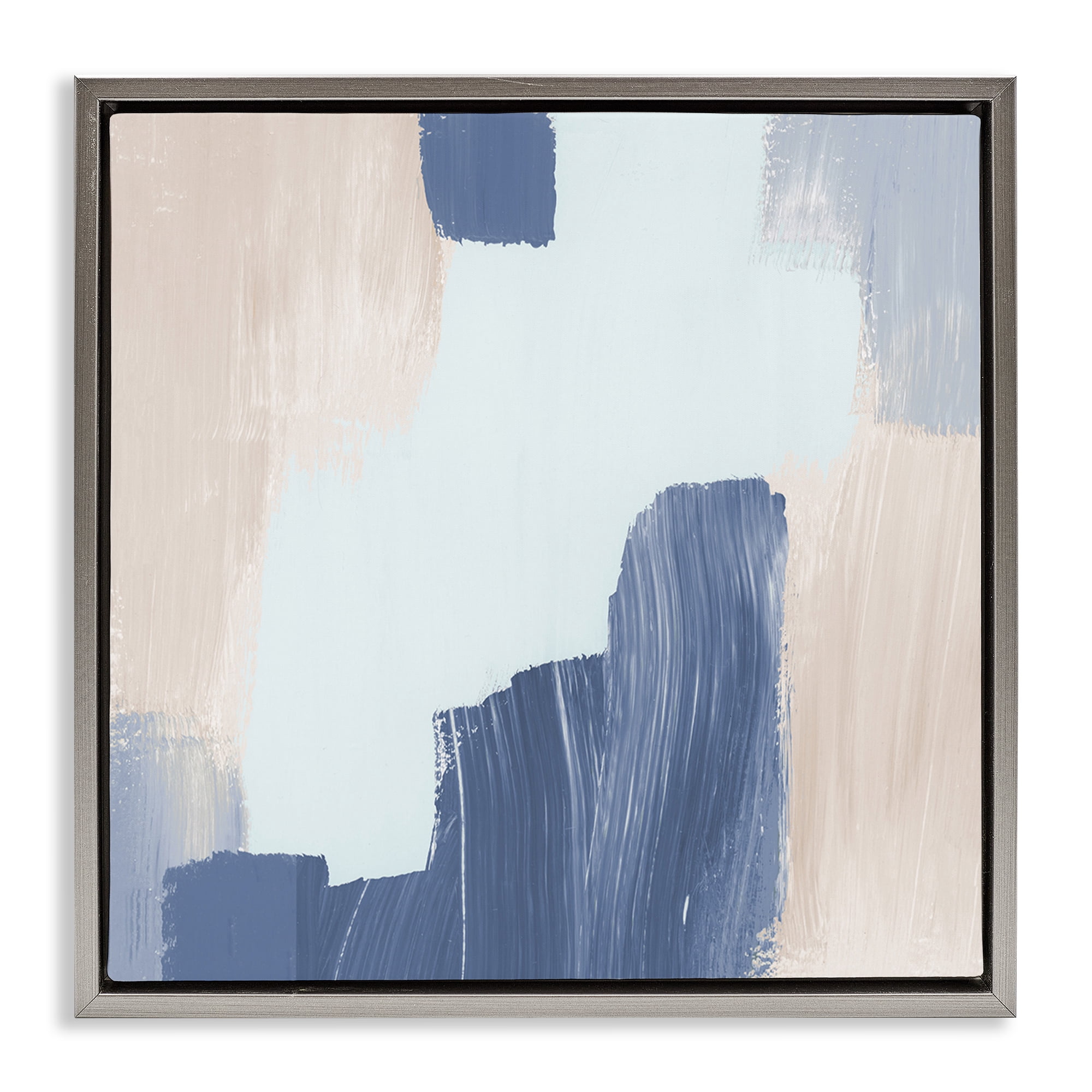 Stupell Industries Blue Layered Paint Strokes Abstract Painting Gray Floater Framed Canvas Art Print Wall Art, 18 x 18