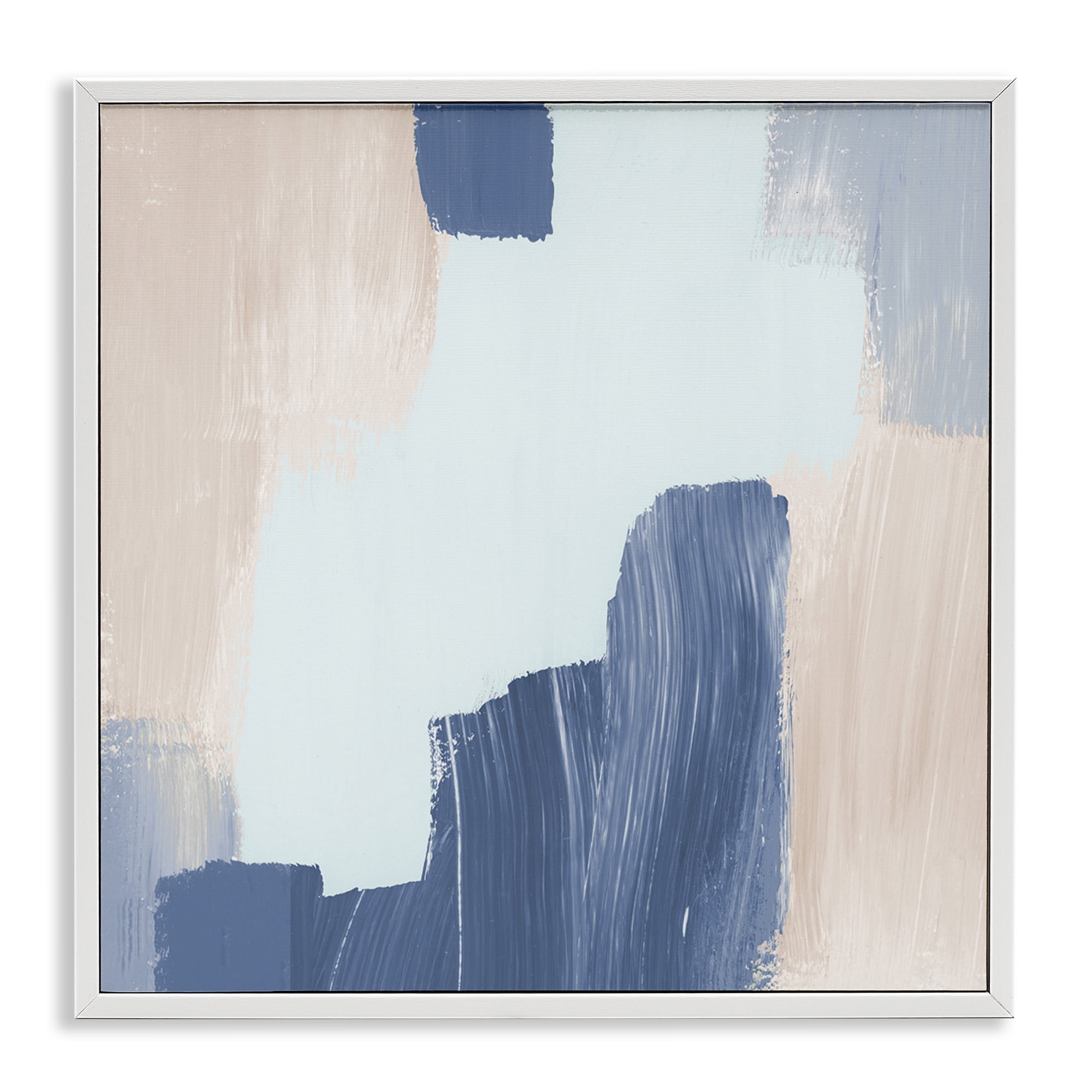 Stupell Industries Blue Layered Paint Strokes Abstract Painting White Framed Art Print Wall Art, 12 x 12
