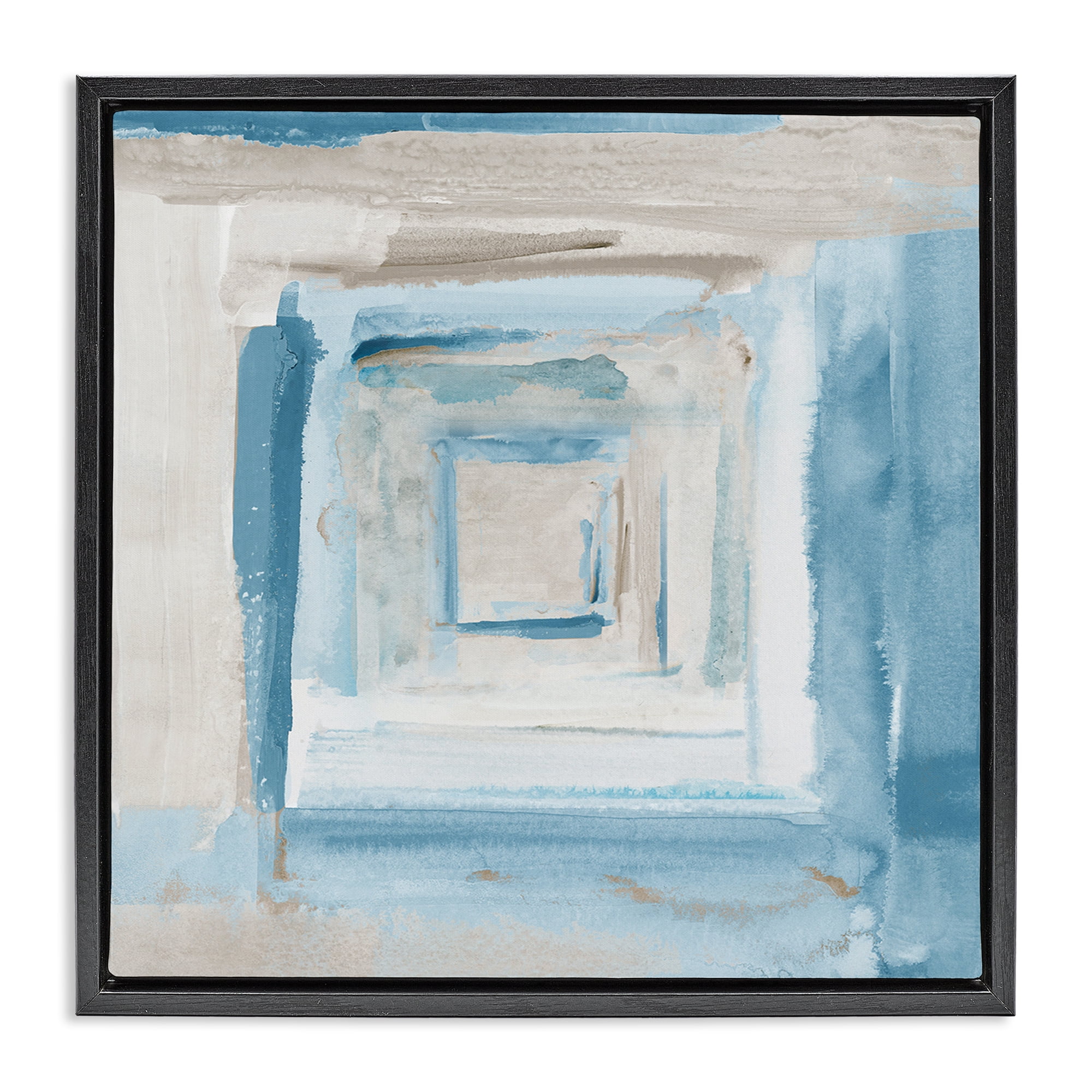 Stupell Industries Blue Layered Squares Abstract Painting Black Floater Framed Canvas Art Print Wall Art, 18 x 18