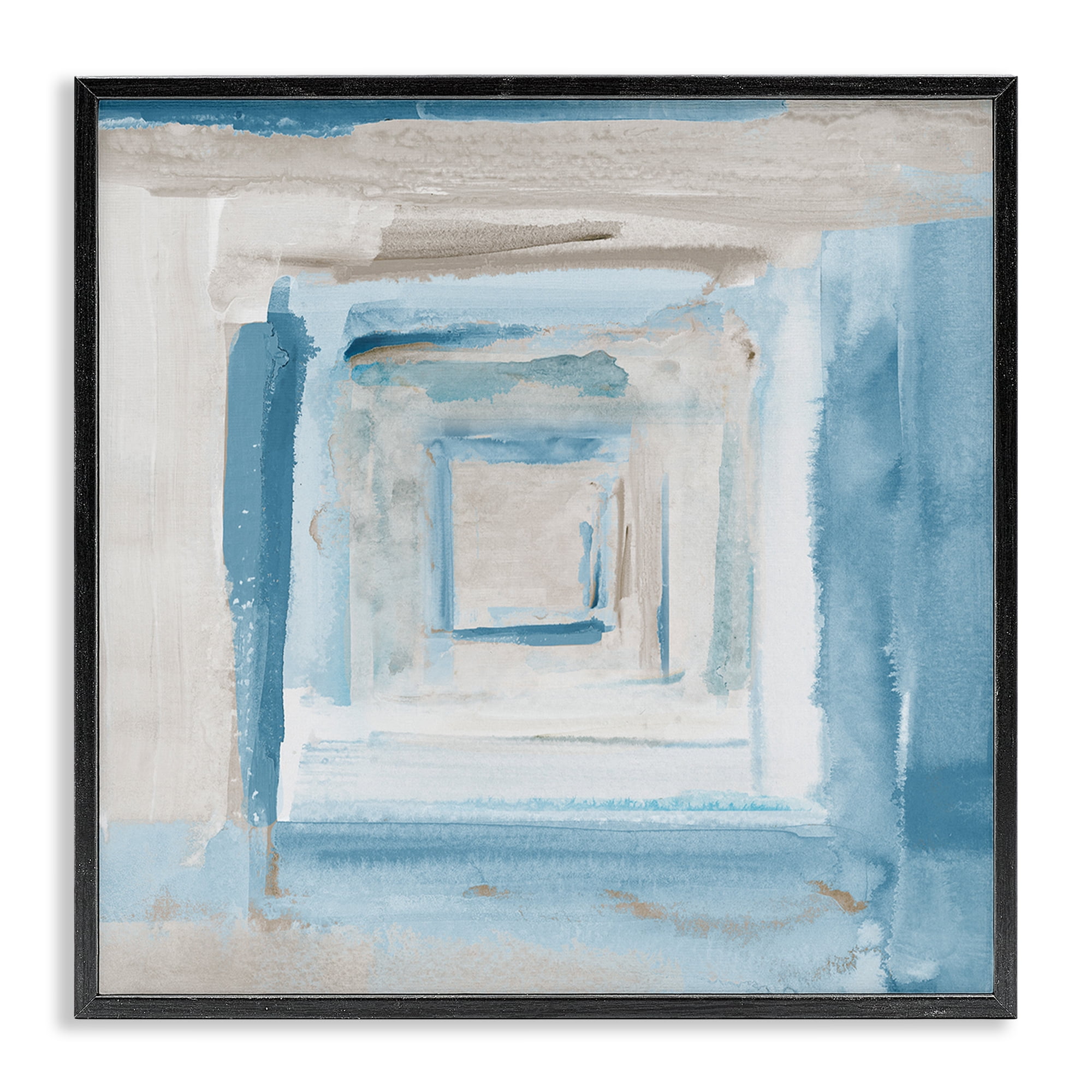 Stupell Industries Blue Layered Squares Abstract Painting Black Framed Art Print Wall Art, 17 x 17