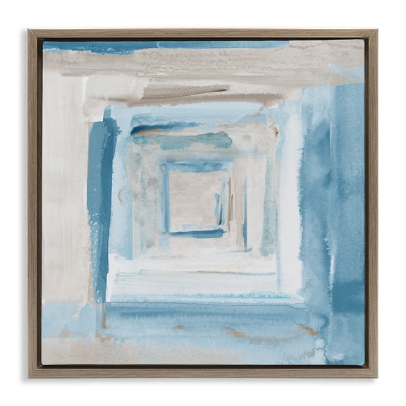 Stupell Industries Blue Layered Squares Abstract Painting Brown Floater Framed Canvas Art Print Wall Art, 18 x 18