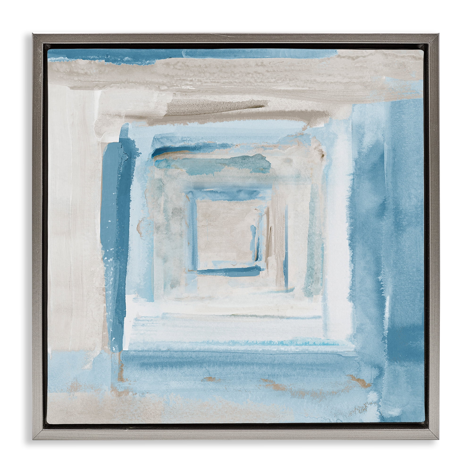 Stupell Industries Blue Layered Squares Abstract Painting Gray Floater Framed Canvas Art Print Wall Art, 25 x 25