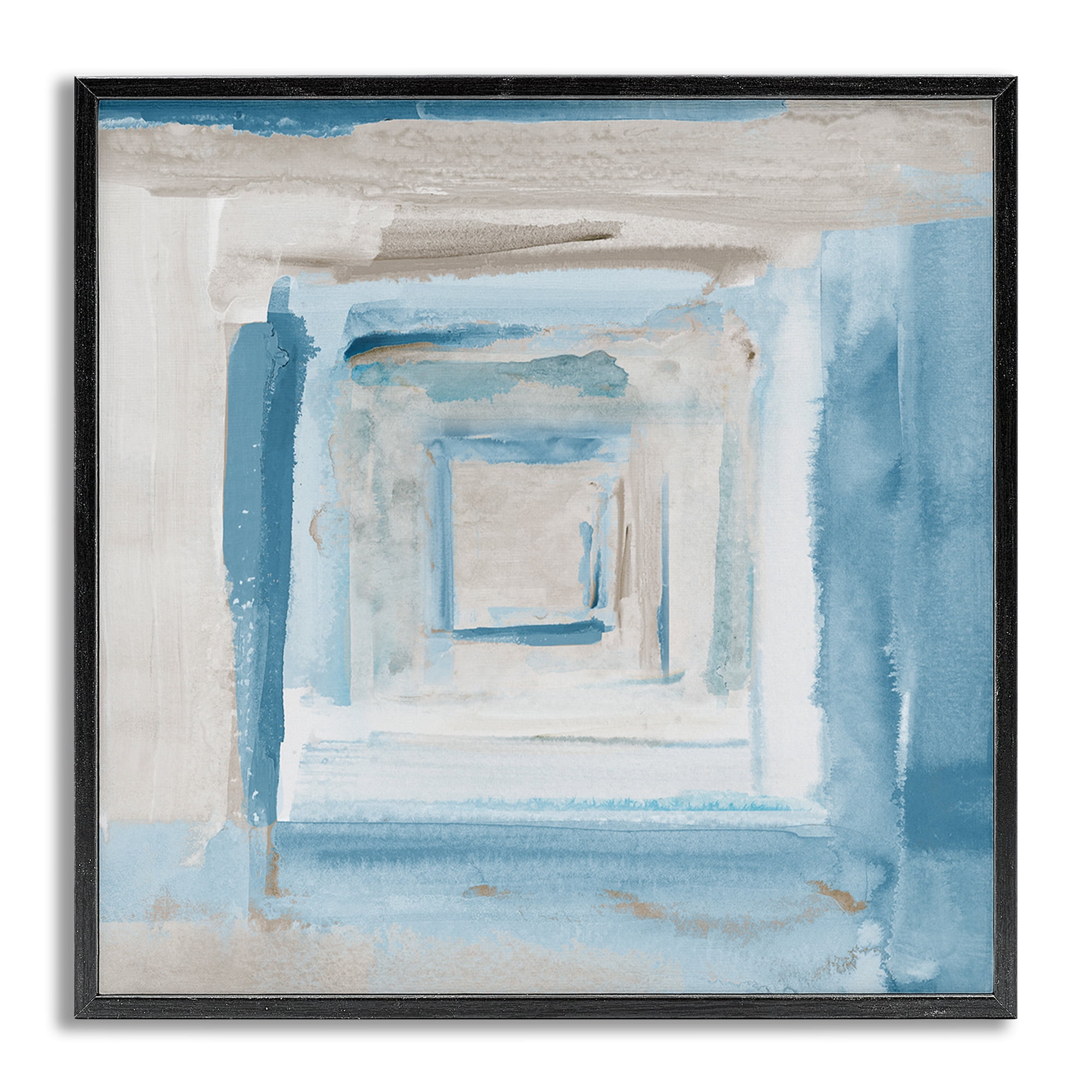 Stupell Industries Blue Layered Squares Abstract Painting Gray Framed Art Print Wall Art, 12 x 12