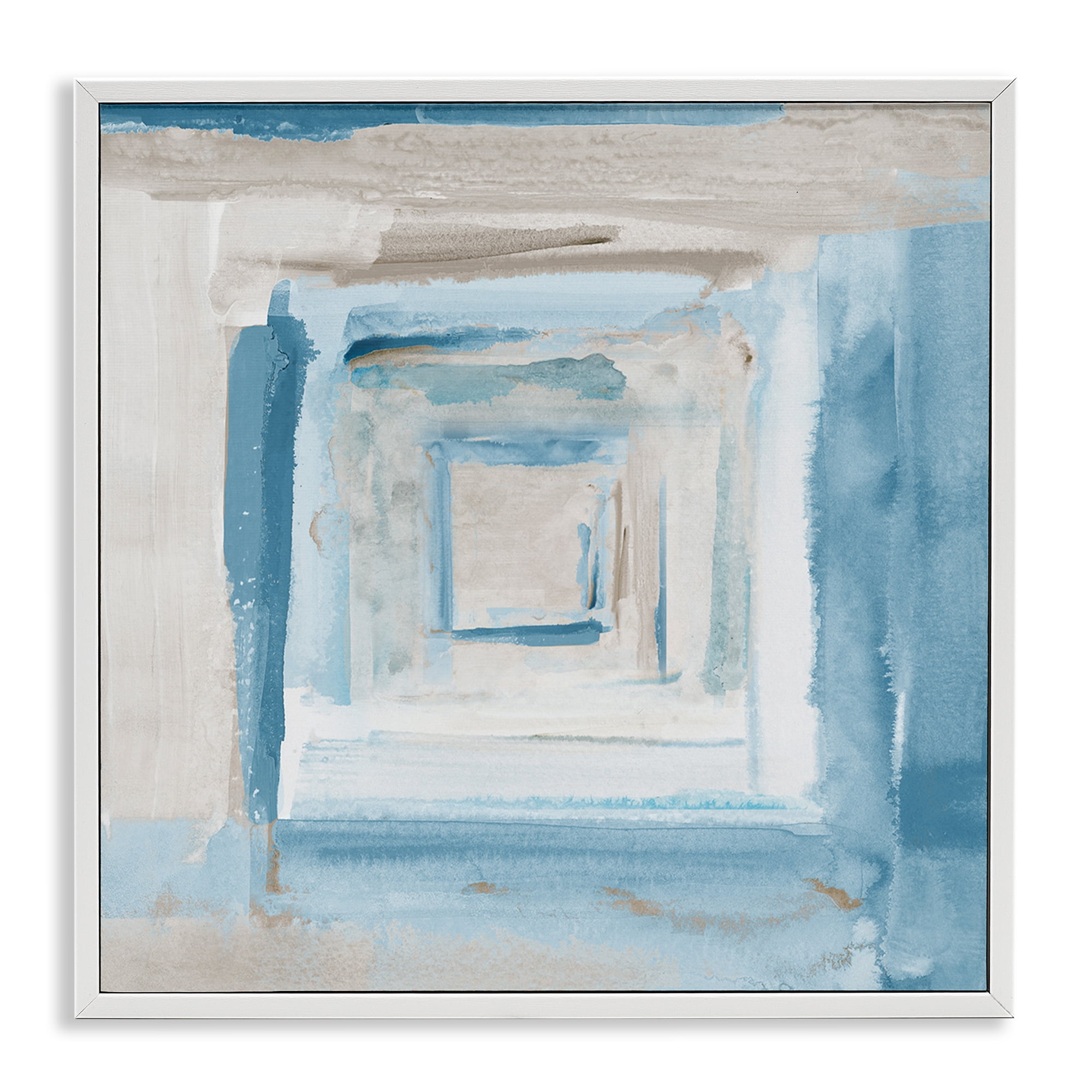 Stupell Industries Blue Layered Squares Abstract Painting White Framed Art Print Wall Art, 24 x 24
