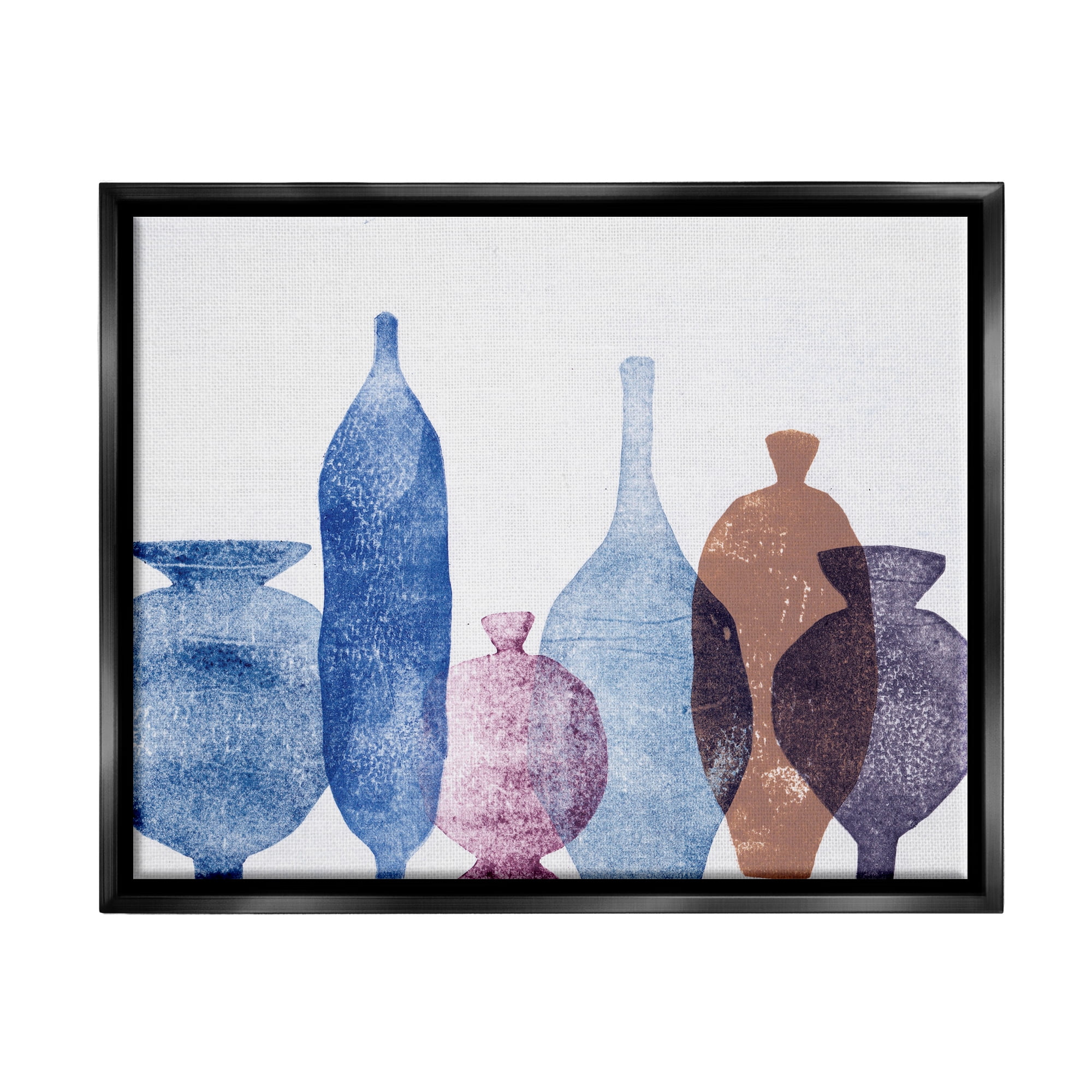 Stupell Industries Blue Layered Vases Contemporary Abstract Painting Black Floater Framed Art Print Wall Art