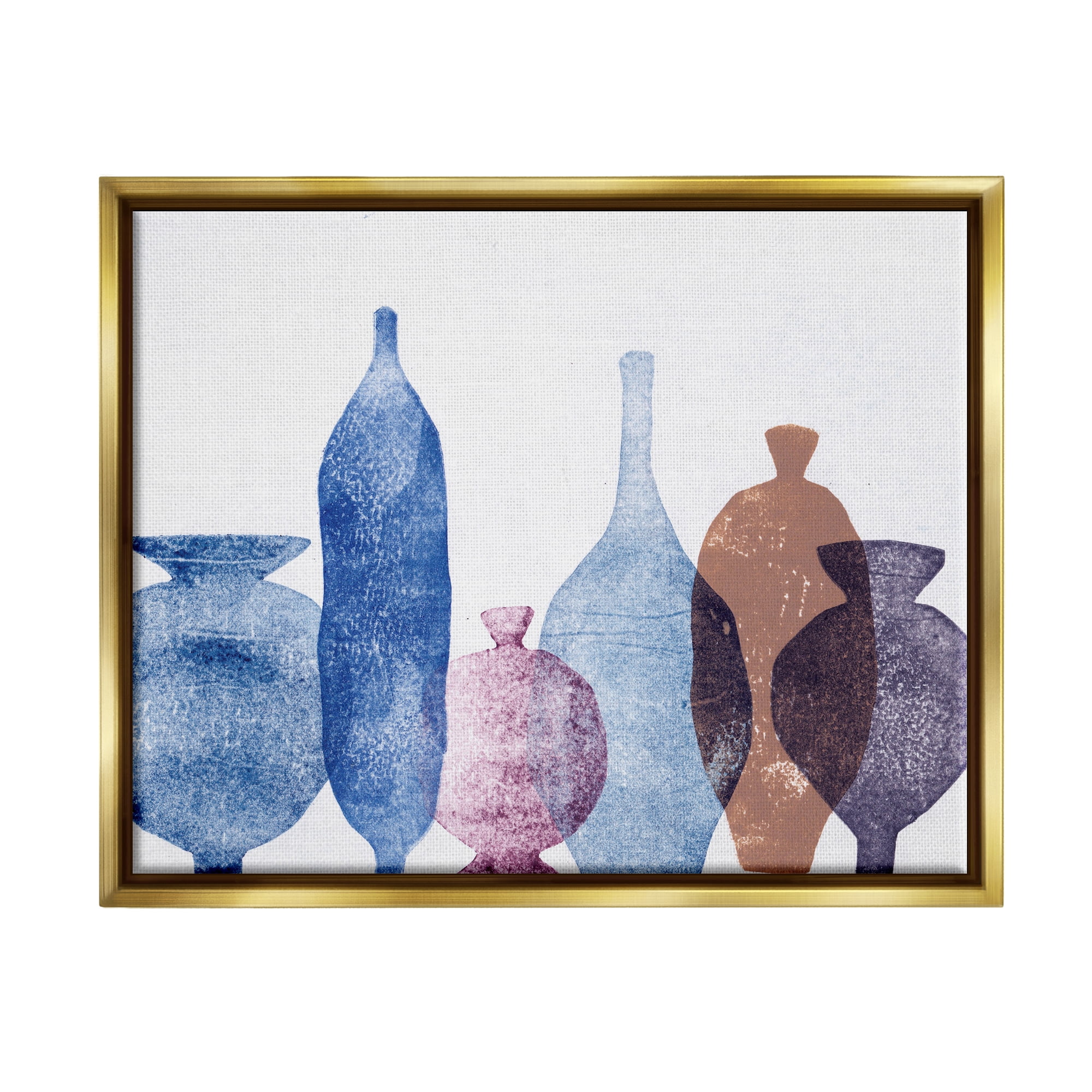 Stupell Industries Blue Layered Vases Contemporary Abstract Painting Gold Floater Framed Art Print Wall Art