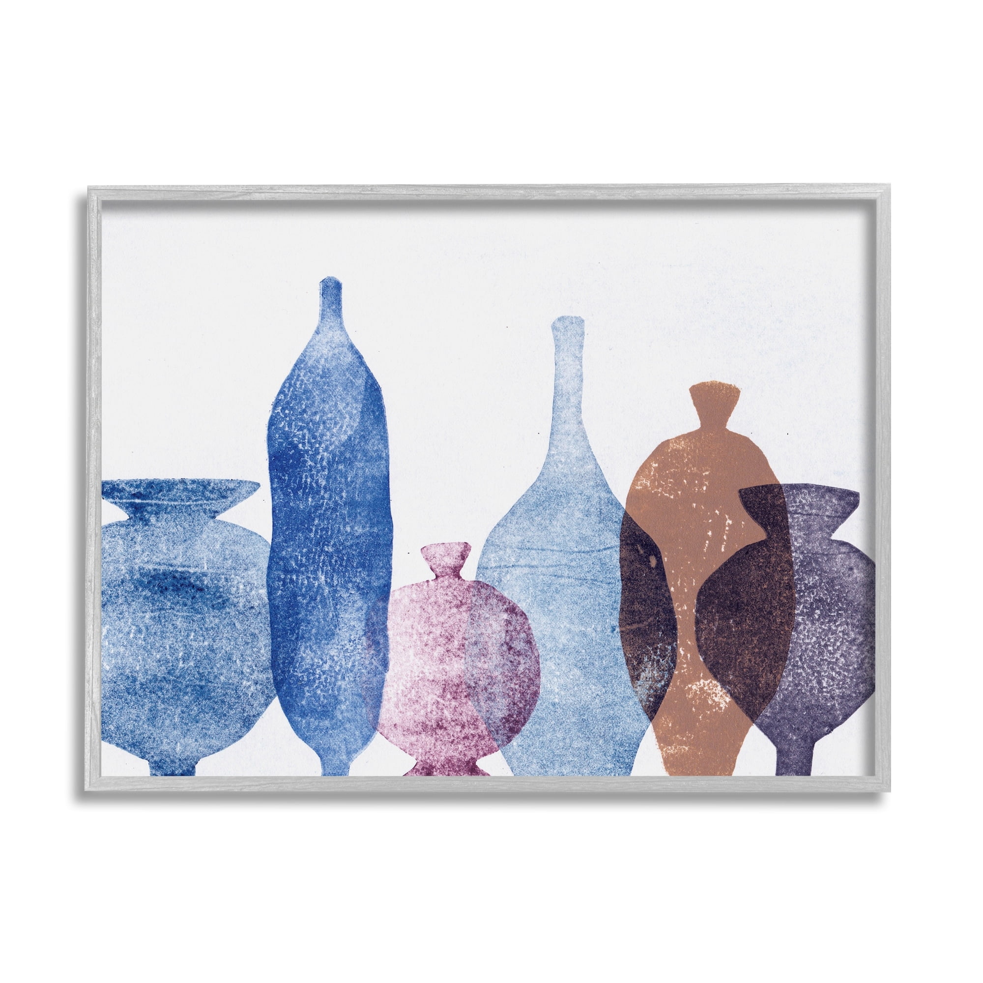 Stupell Industries Blue Layered Vases Contemporary Abstract Painting Gray Framed Art Print Wall Art