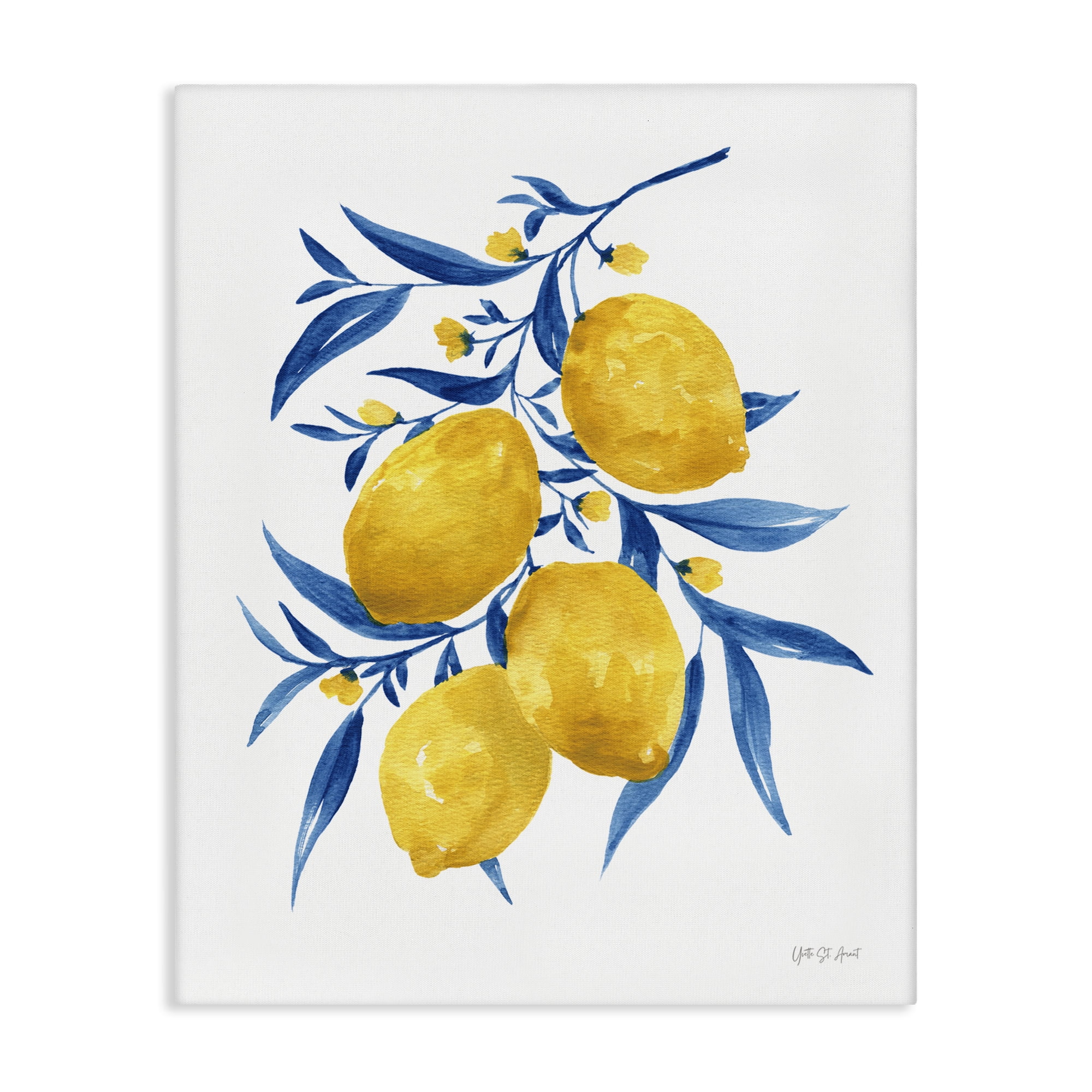Stupell Industries Blue Leaf Lemons Food & Beverage Painting Wrapped Canvas Art Print Wall Art, 36 x 48